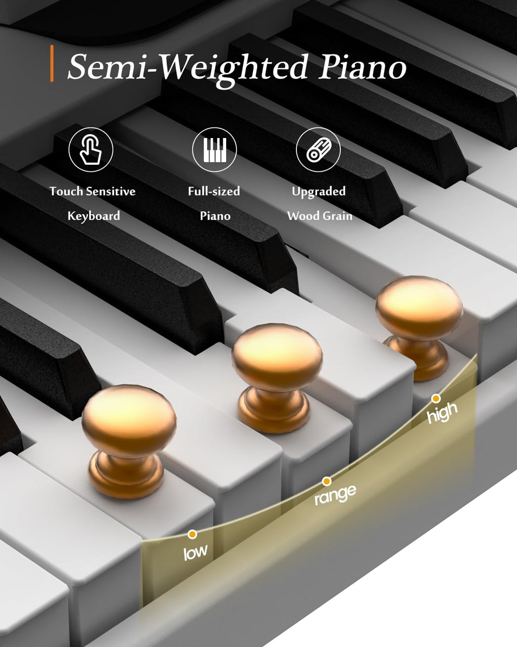 Piano numérique portable 88 touches pliable semi-lesté avec Bluetooth MIDI et finition bois