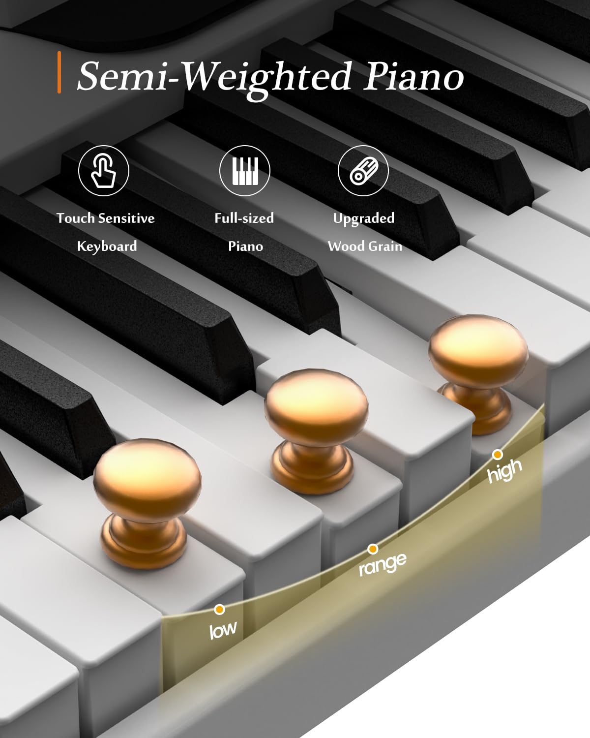 Piano numérique portable 88 touches pliable semi-lesté avec Bluetooth MIDI et finition bois