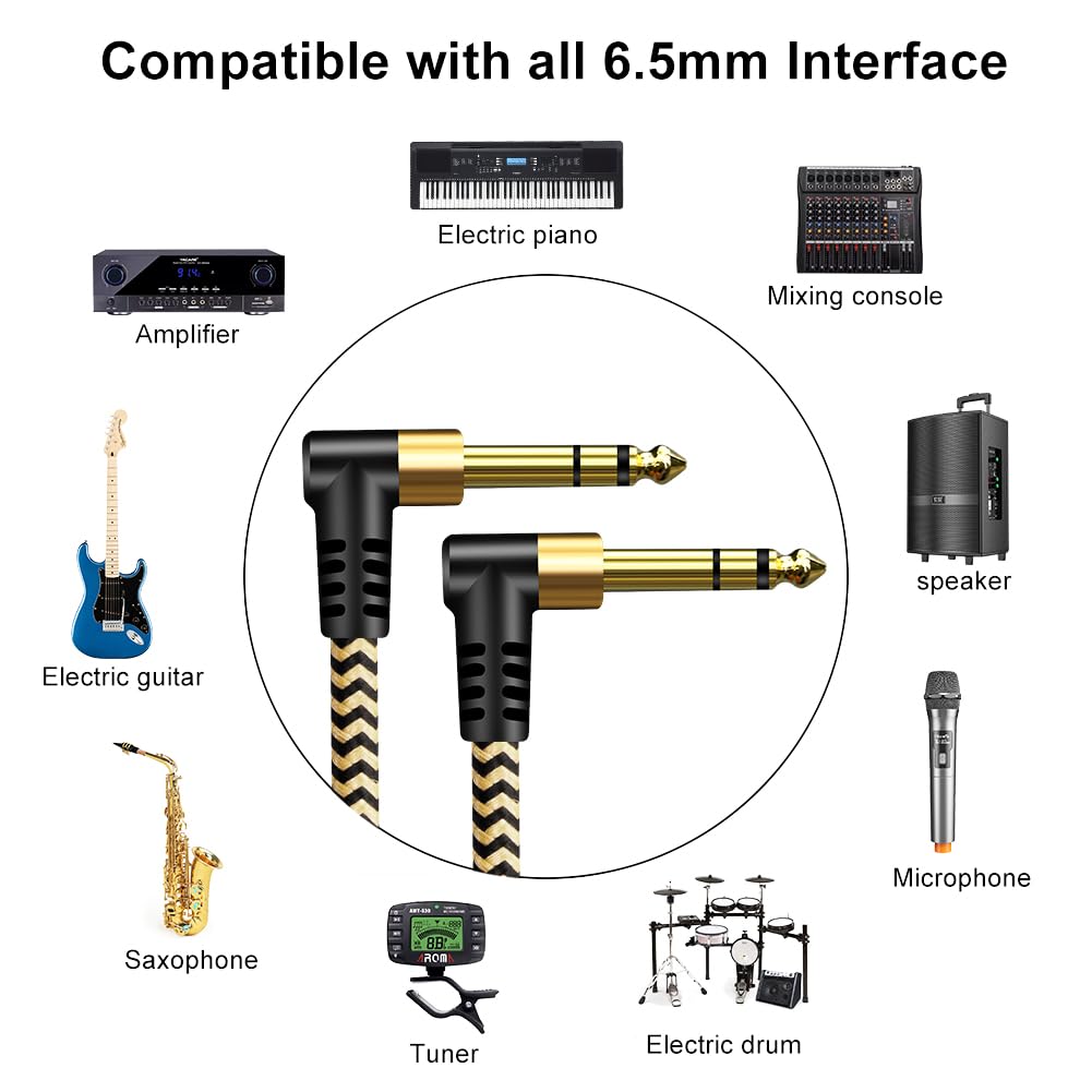🎸 Câble instrument TRS 6,35 mm (1/4") – Audio stéréo mâle/mâle, angle droit vers droit, 1,8 m (6 ft)