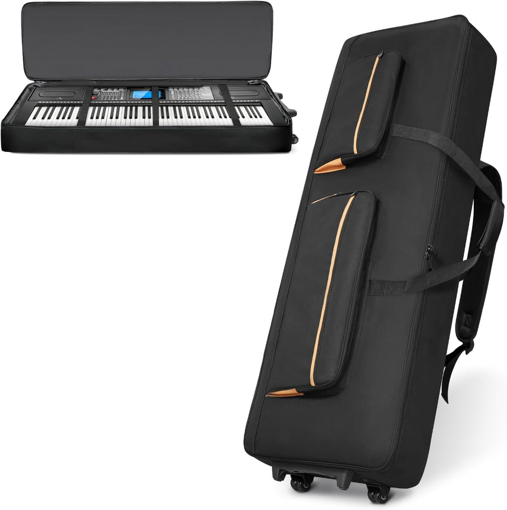 🎹 Housse de transport pour clavier 88 touches avec roulettes et sangles réglables – Sac de transport rembourré 10 mm avec 4 poches accessoires pour piano numérique, synthétiseur et clavier