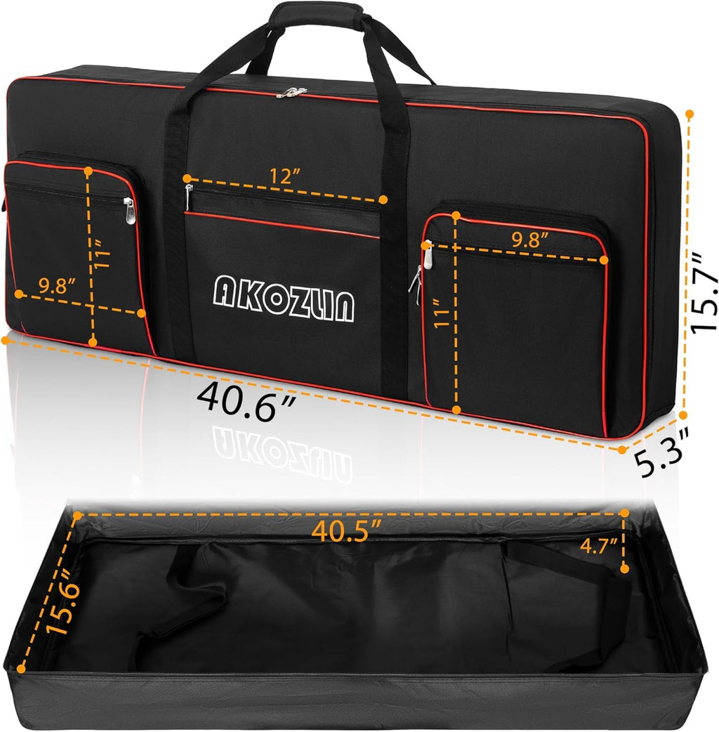 🎹 AKOZLIN Slim – Housse de transport fine pour clavier 88 touches, sac gig pour piano numérique 600D Oxford avec sangles réglables et 5 poches accessoires (137 × 33,5 × 17 cm)