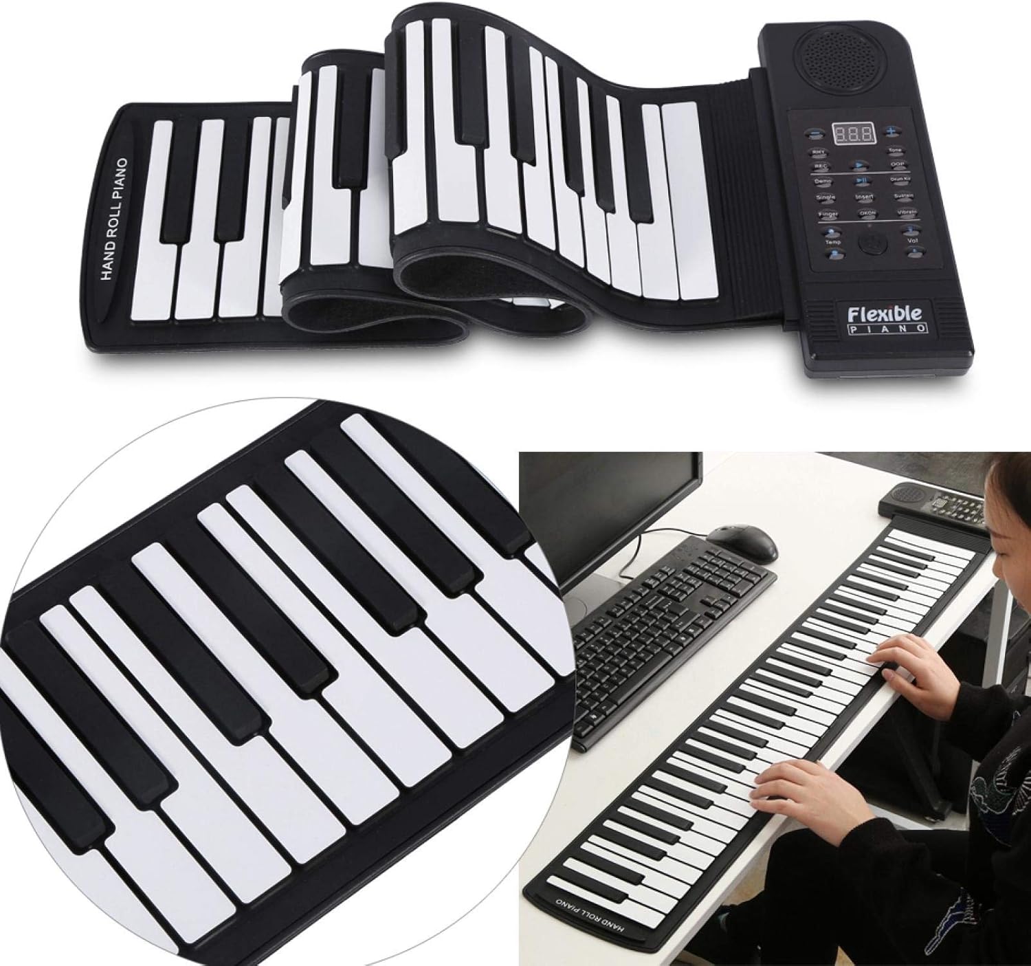 Demeras – Piano portable enroulable 61 touches en silicone pour débutants  🔹 Version plus fluide