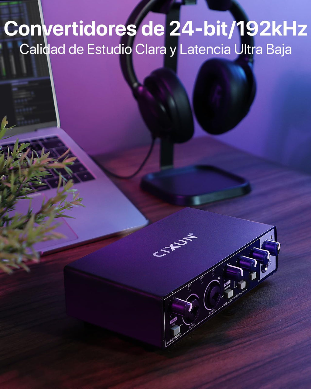 🎧 Interface audio USB-C 2x2 – Enregistrement studio 24-bit/192 kHz avec entrées XLR/TS et alimentation +48V (PC/Mac)
