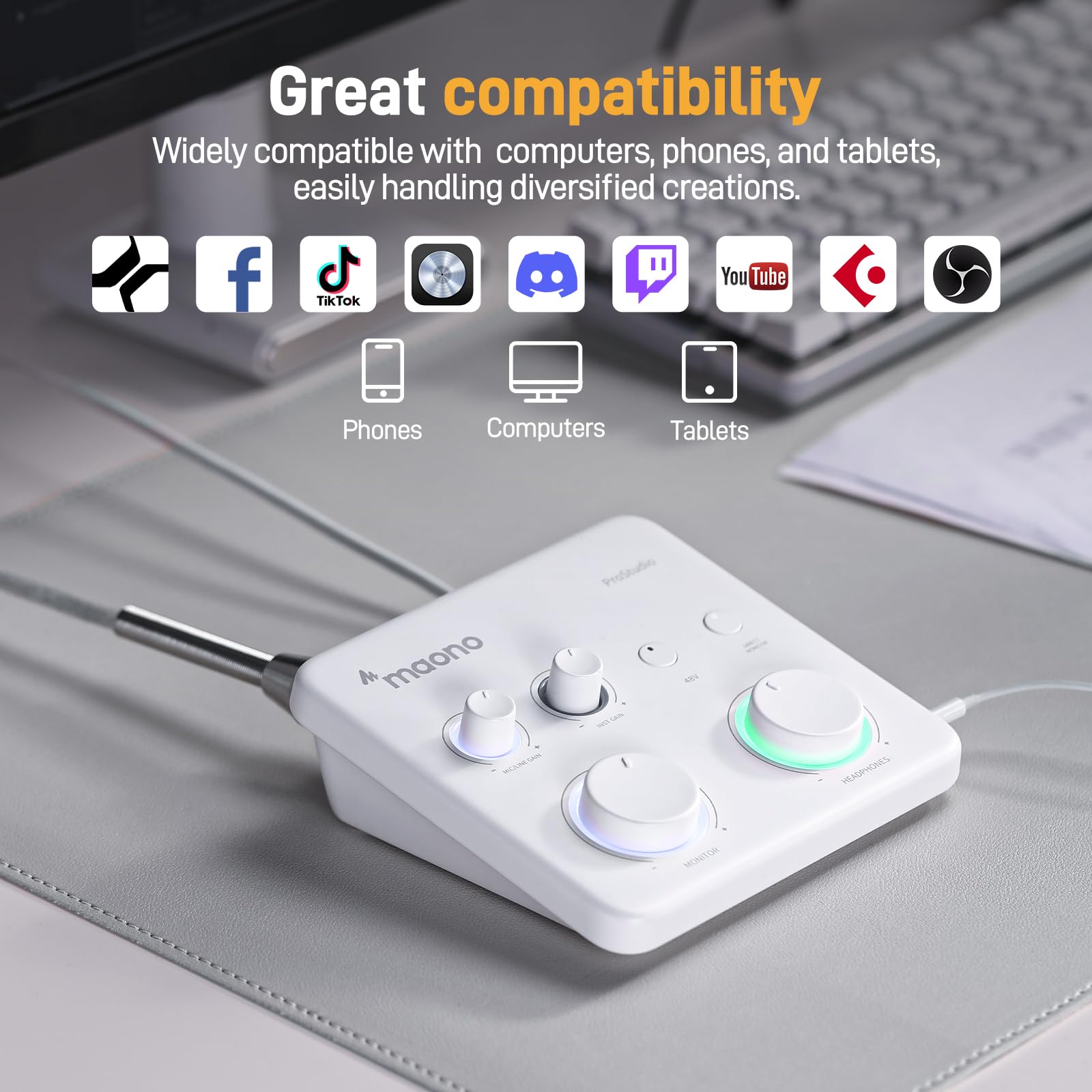 MAONO USB Audio Interface for PC: Interface with XLR Input 24-bit/192kHz Routing Software LOOPBACK ASIO Driver for Recording Music, Home-Studio, Guitar, Podcast, Streaming, DAW(PS22 Lite Black)