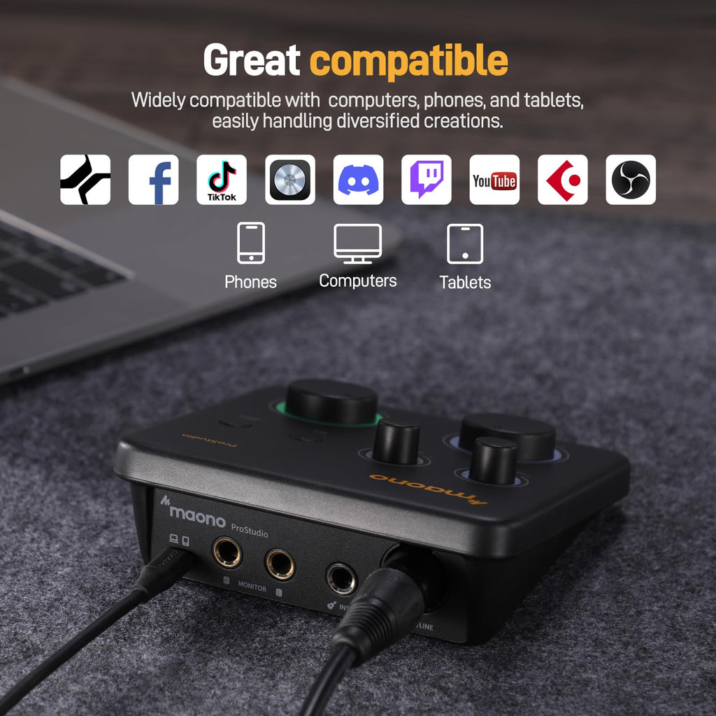 MAONO USB Audio Interface for PC: Interface with XLR Input 24-bit/192kHz Routing Software LOOPBACK ASIO Driver for Recording Music, Home-Studio, Guitar, Podcast, Streaming, DAW(PS22 Lite Black)