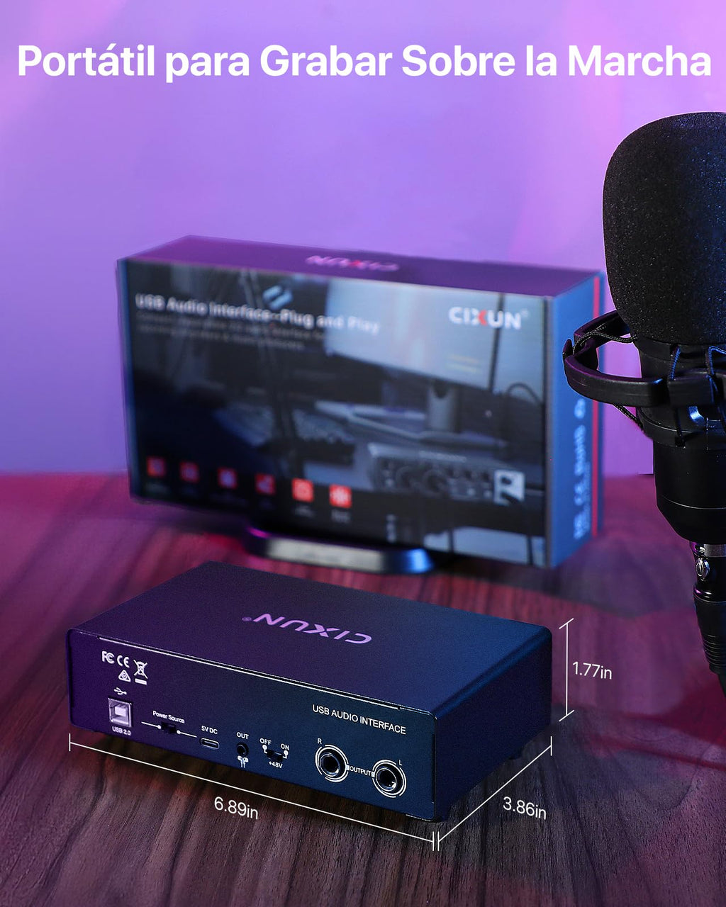 🎧 Interface audio USB-C 2x2 – Enregistrement studio 24-bit/192 kHz avec entrées XLR/TS et alimentation +48V (PC/Mac)