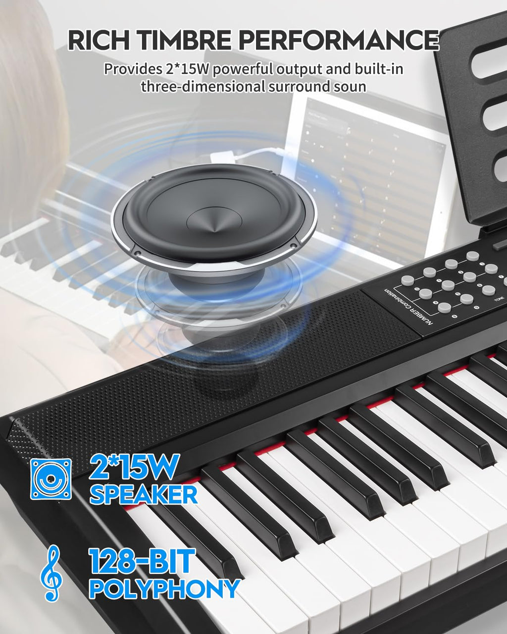 STRICH SDP-120 – Piano numérique 88 touches lestées avec haut-parleurs et connexion USB-MIDI