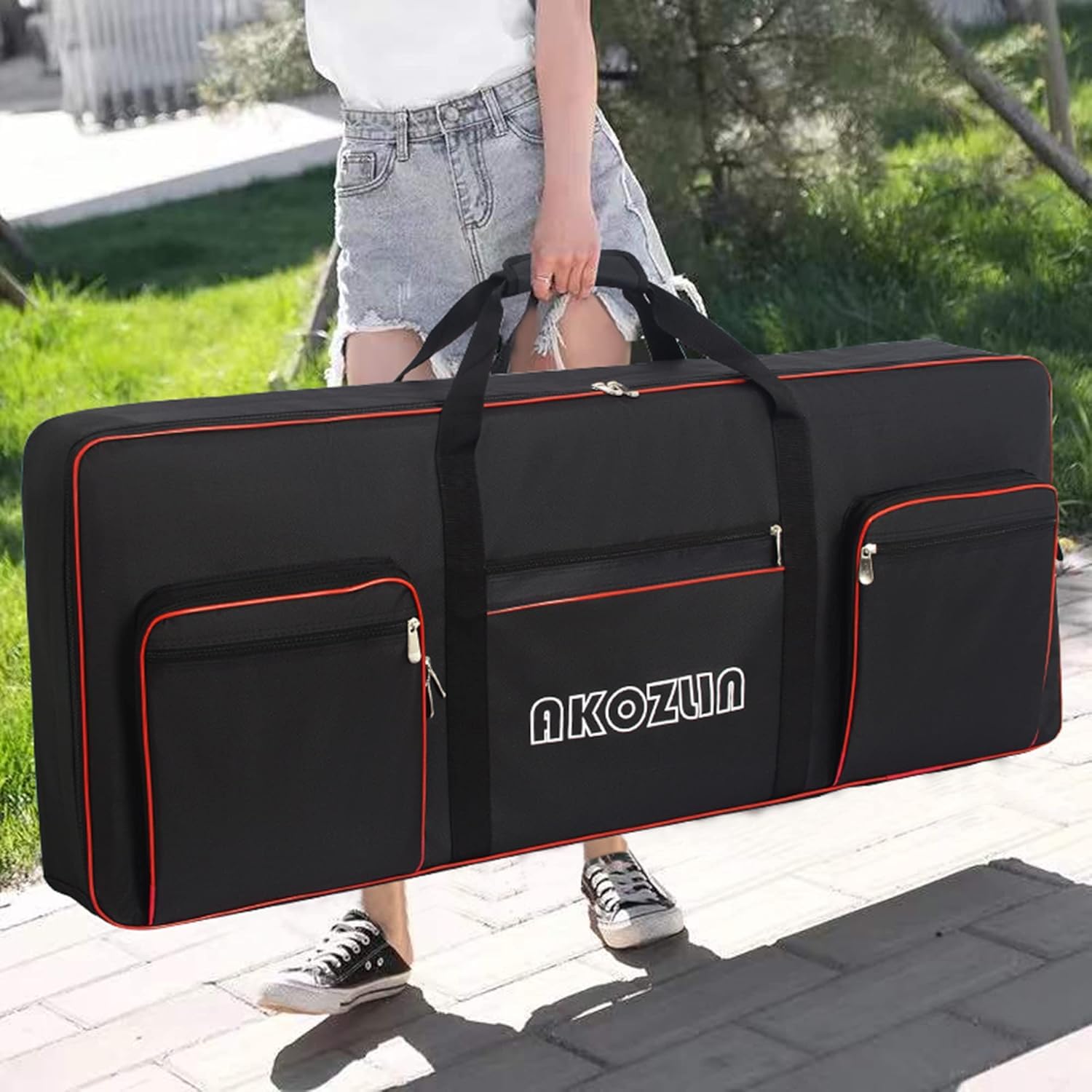 🎹 AKOZLIN Slim – Housse de transport fine pour clavier 88 touches, sac gig pour piano numérique 600D Oxford avec sangles réglables et 5 poches accessoires (137 × 33,5 × 17 cm)