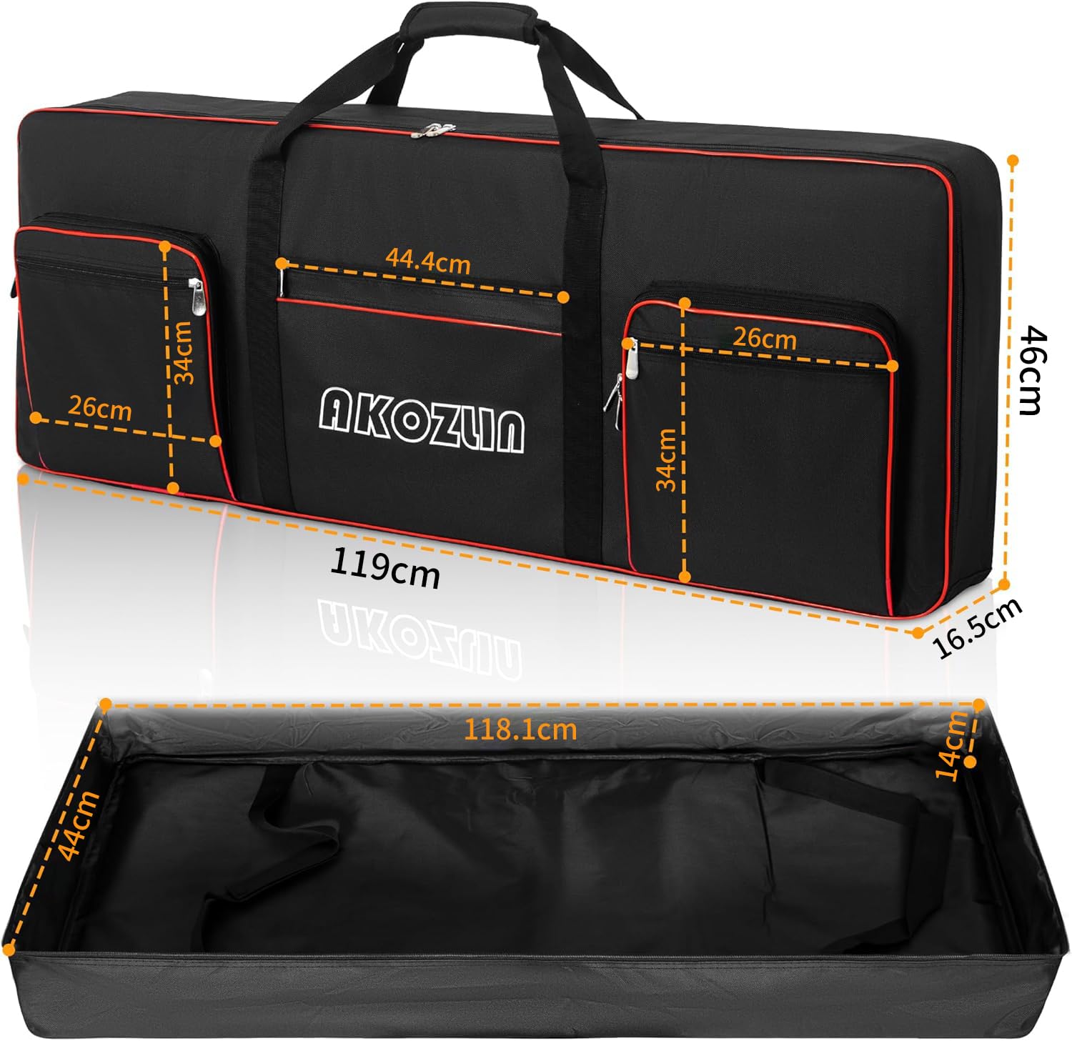 🎹 AKOZLIN Slim – Housse de transport fine pour clavier 88 touches, sac gig pour piano numérique 600D Oxford avec sangles réglables et 5 poches accessoires (137 × 33,5 × 17 cm)