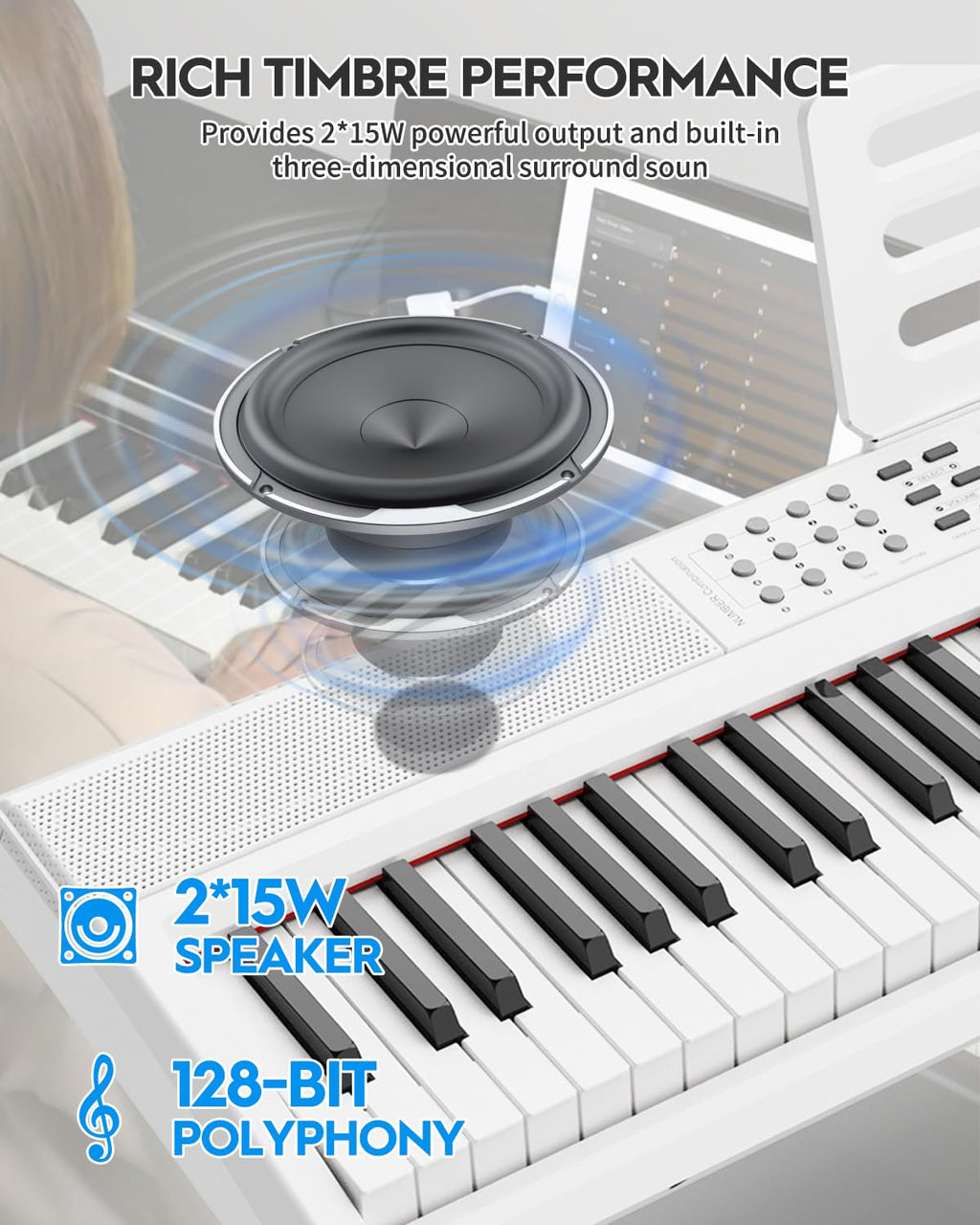 STRICH SDP-120 – Piano numérique 88 touches lestées avec haut-parleurs et connexion USB-MIDI