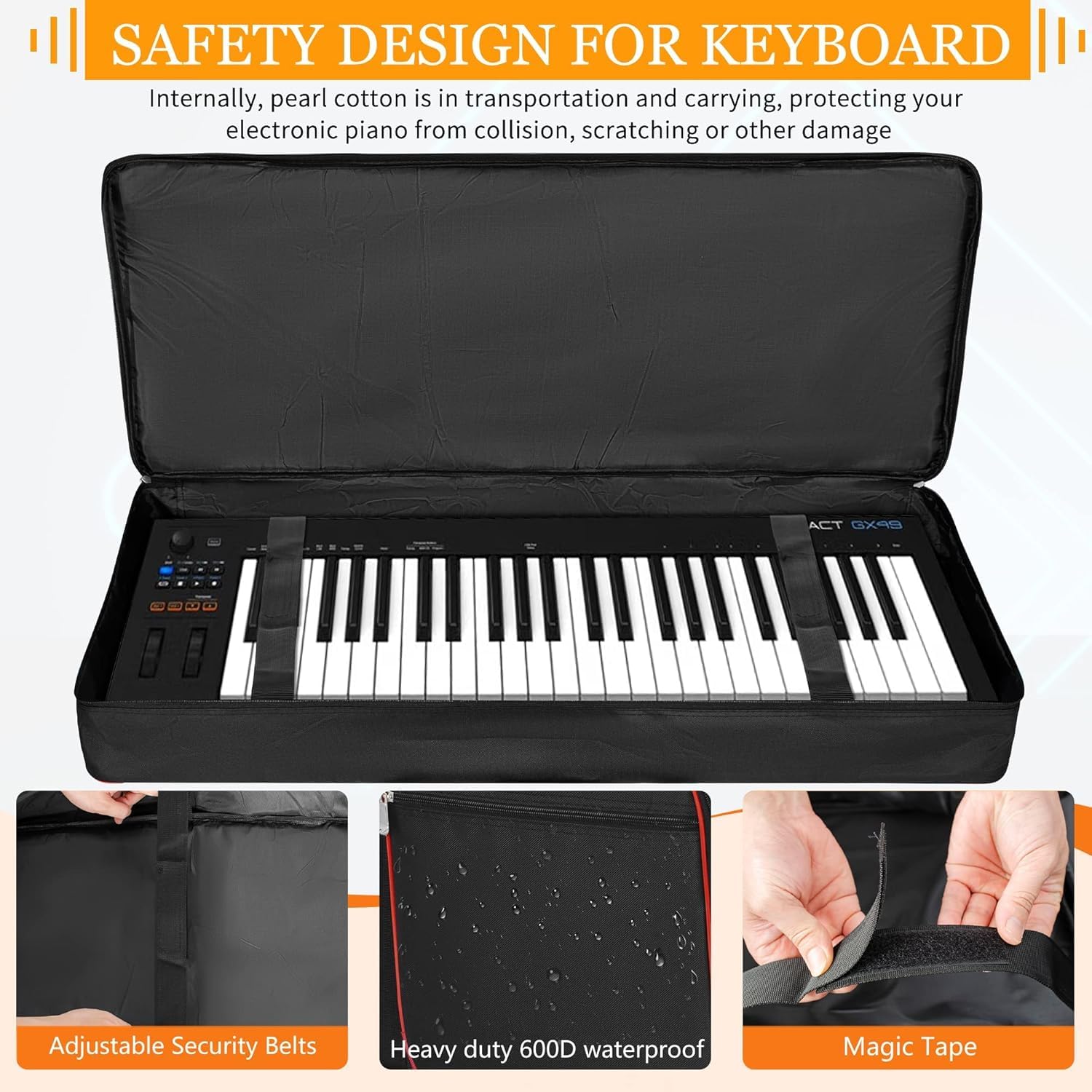 🎹 AKOZLIN Slim – Housse de transport fine pour clavier 88 touches, sac gig pour piano numérique 600D Oxford avec sangles réglables et 5 poches accessoires (137 × 33,5 × 17 cm)