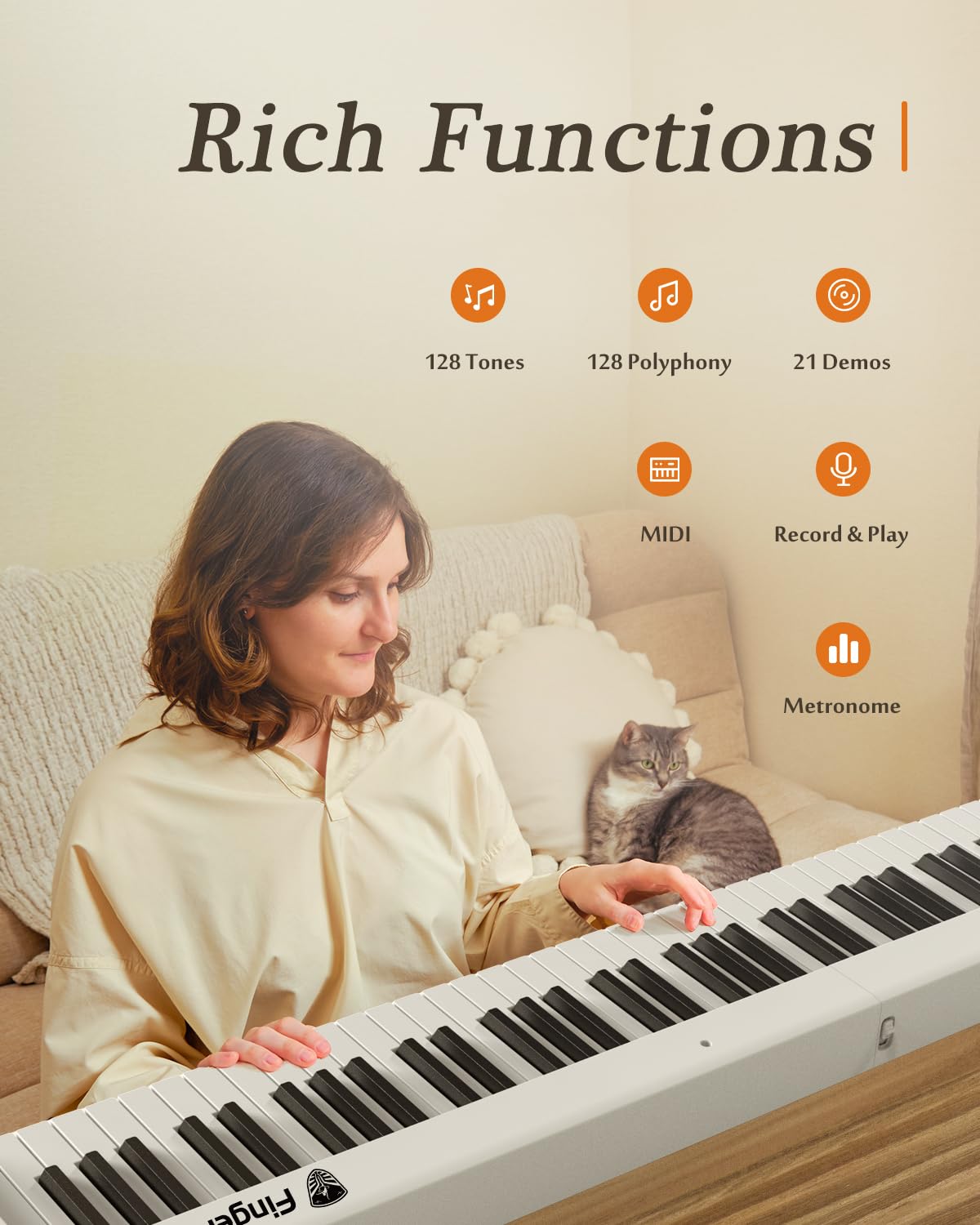 Piano numérique portable 88 touches pliable semi-lesté avec Bluetooth MIDI et finition bois