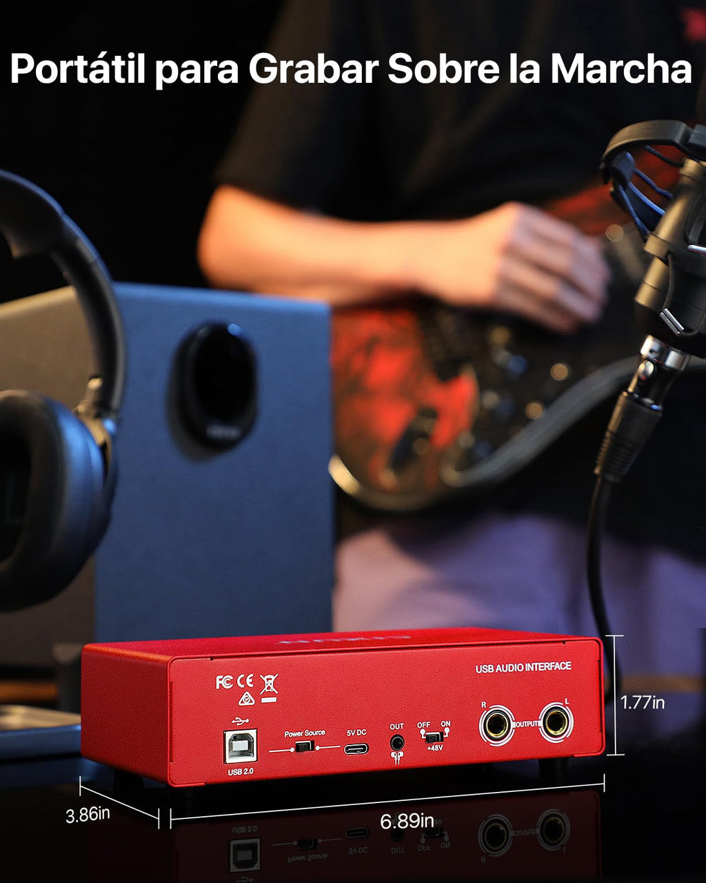 🎧 Interface audio USB-C 2x2 – Enregistrement studio 24-bit/192 kHz avec entrées XLR/TS et alimentation +48V (PC/Mac)