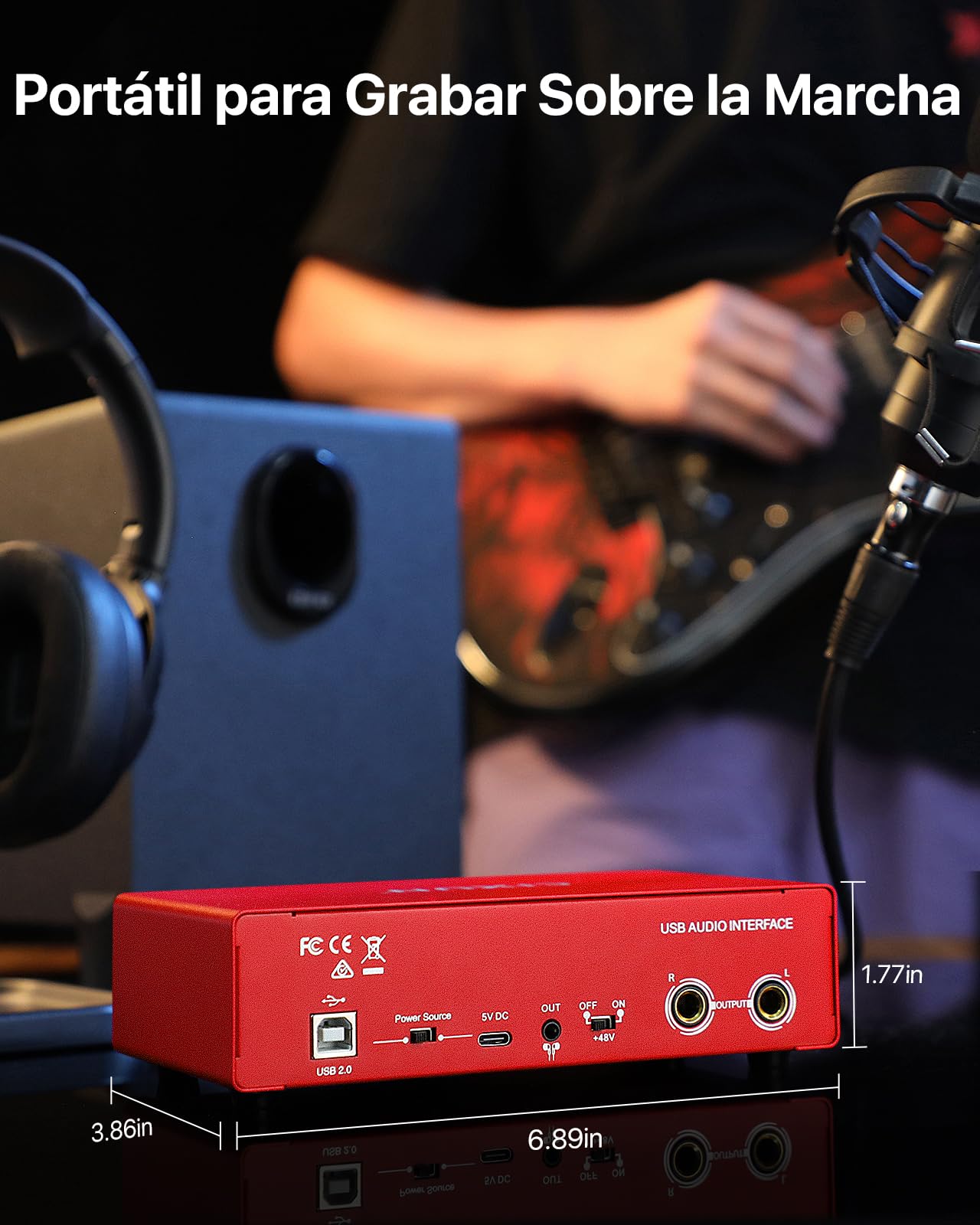 🎧 Interface audio USB-C 2x2 – Enregistrement studio 24-bit/192 kHz avec entrées XLR/TS et alimentation +48V (PC/Mac)