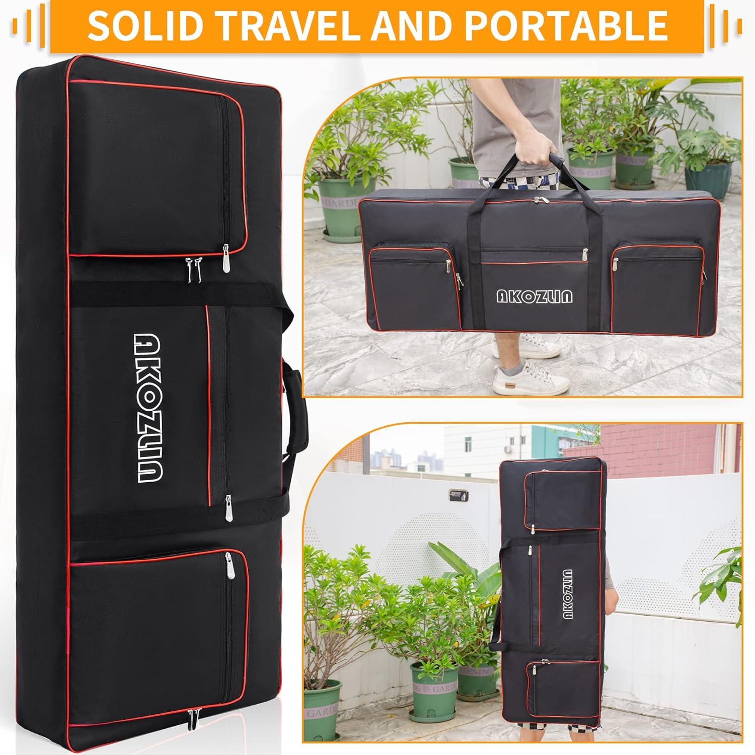 🎹 AKOZLIN Slim – Housse de transport fine pour clavier 88 touches, sac gig pour piano numérique 600D Oxford avec sangles réglables et 5 poches accessoires (137 × 33,5 × 17 cm)