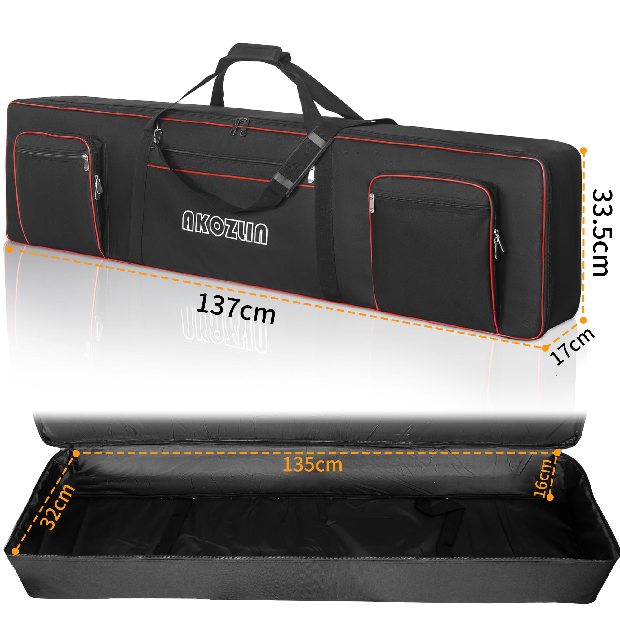 🎹 AKOZLIN Slim – Housse de transport fine pour clavier 88 touches, sac gig pour piano numérique 600D Oxford avec sangles réglables et 5 poches accessoires (137 × 33,5 × 17 cm)
