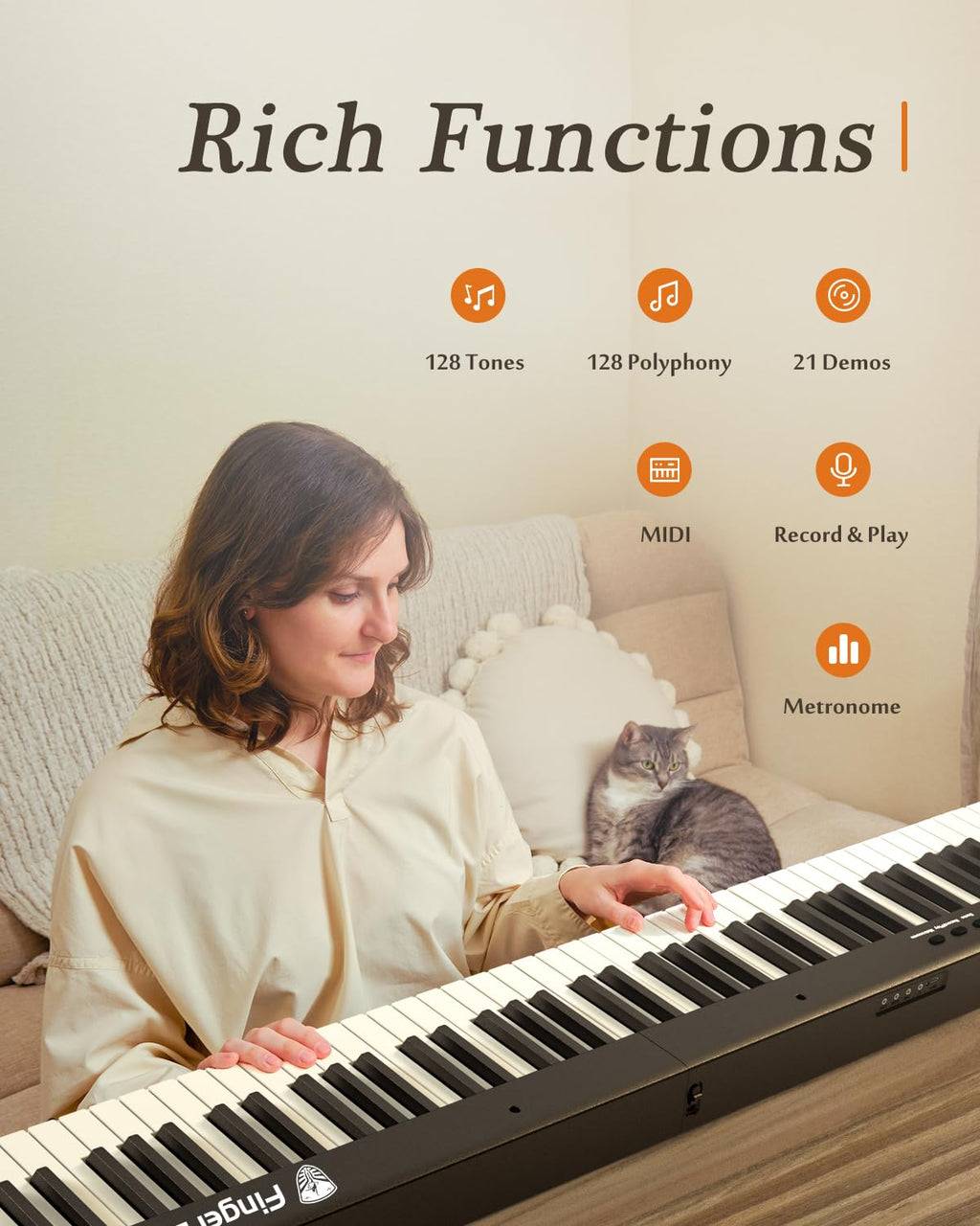 Piano numérique portable 88 touches pliable semi-lesté avec Bluetooth MIDI et finition bois