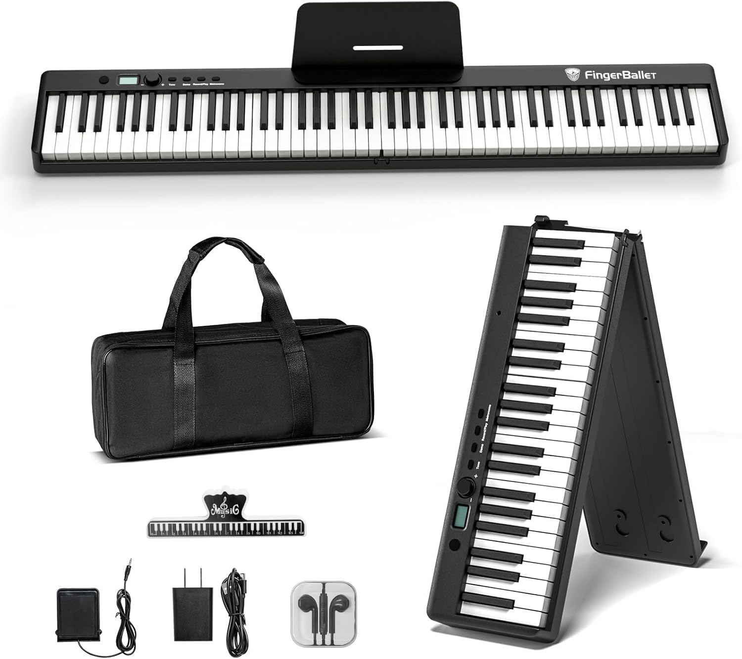 Piano numérique portable 88 touches pliable semi-lesté avec Bluetooth MIDI et finition bois