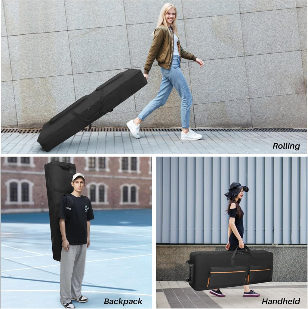 🎹 Housse de transport pour clavier 88 touches avec roulettes et sangles réglables – Sac de transport rembourré 10 mm avec 4 poches accessoires pour piano numérique, synthétiseur et clavier