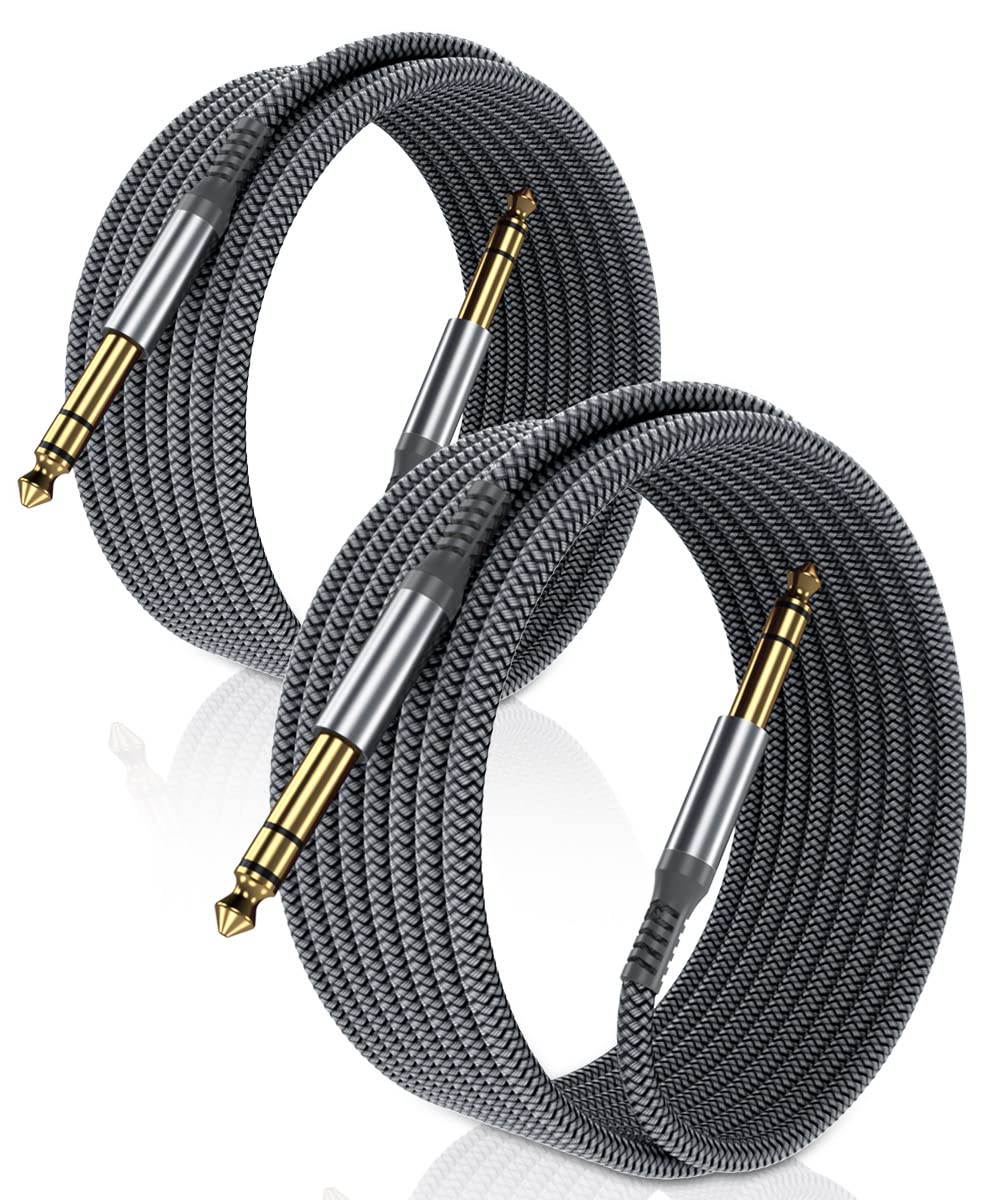 🎸 Câble instrument Elebase 1/4" TRS – Pack de 2, 3 m (10 ft), jack stéréo 6,35 mm droit, audio équilibré pour guitare, basse, clavier, ampli et enceinte
