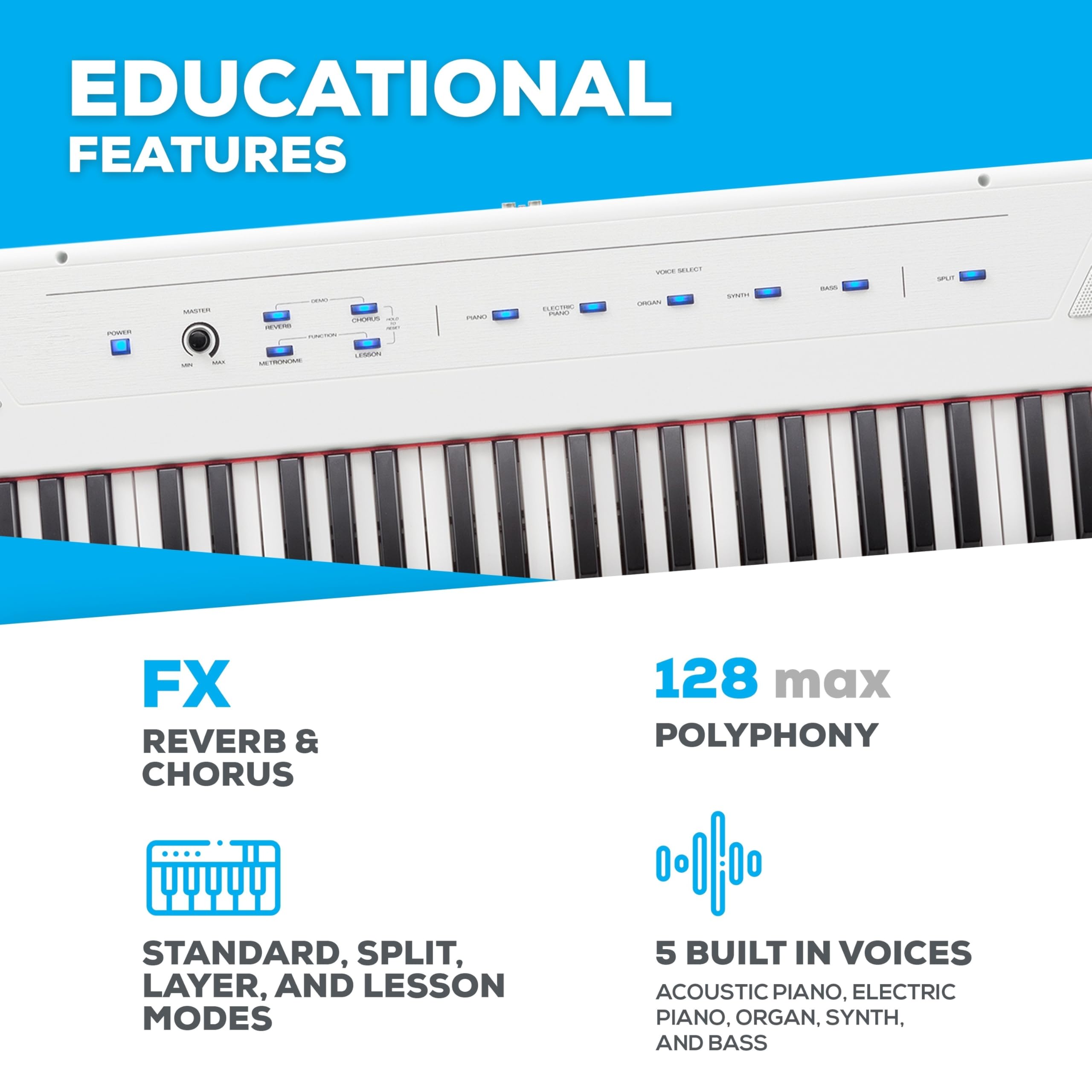 Alesis Recital – Piano numérique 88 touches semi-lestées avec haut-parleurs puissants et modes d’apprentissage