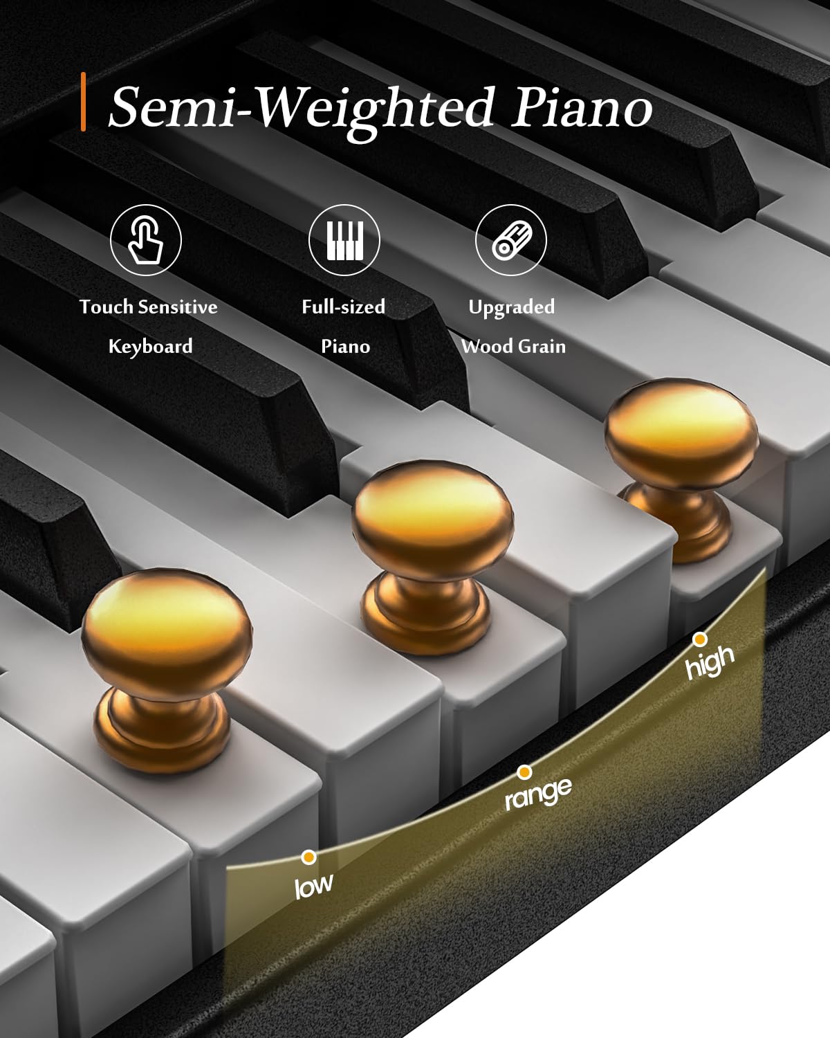 Piano numérique portable 88 touches pliable semi-lesté avec Bluetooth MIDI et finition bois