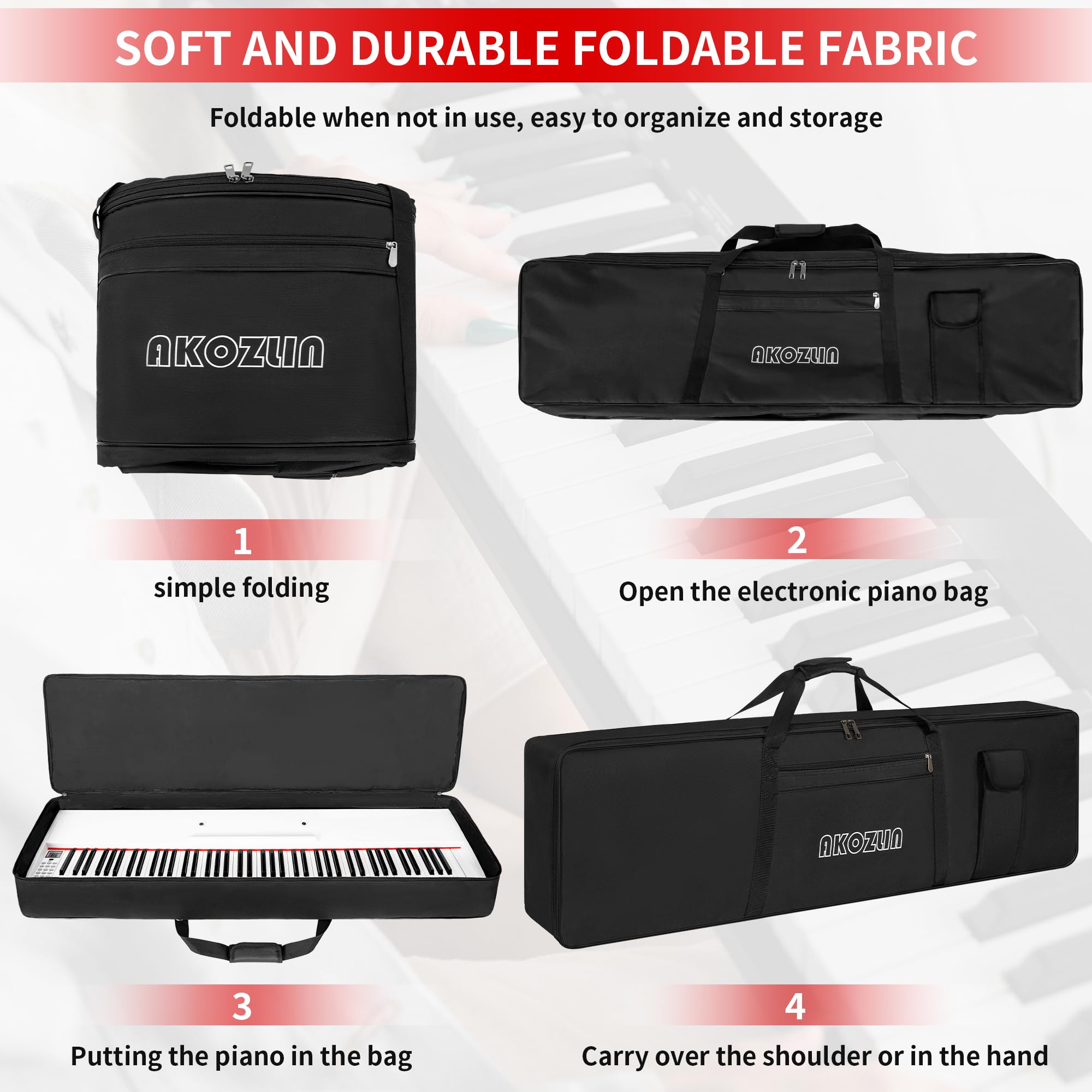 🎹 AKOZLIN – Housse de transport pour clavier 88 touches (noir), sac gig portable en tissu Oxford 600D
