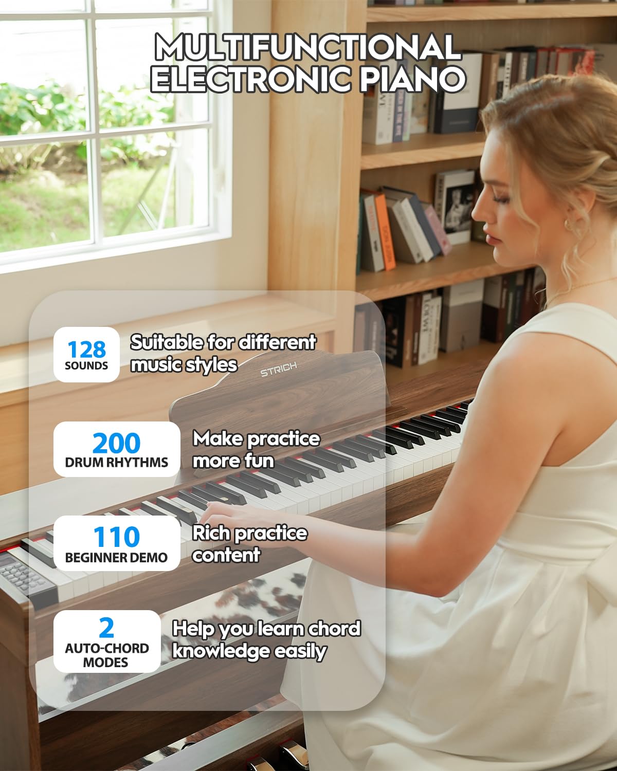 STRICH SDP-300W – Piano numérique 88 touches lestées avec support meuble et haut-parleurs puissants