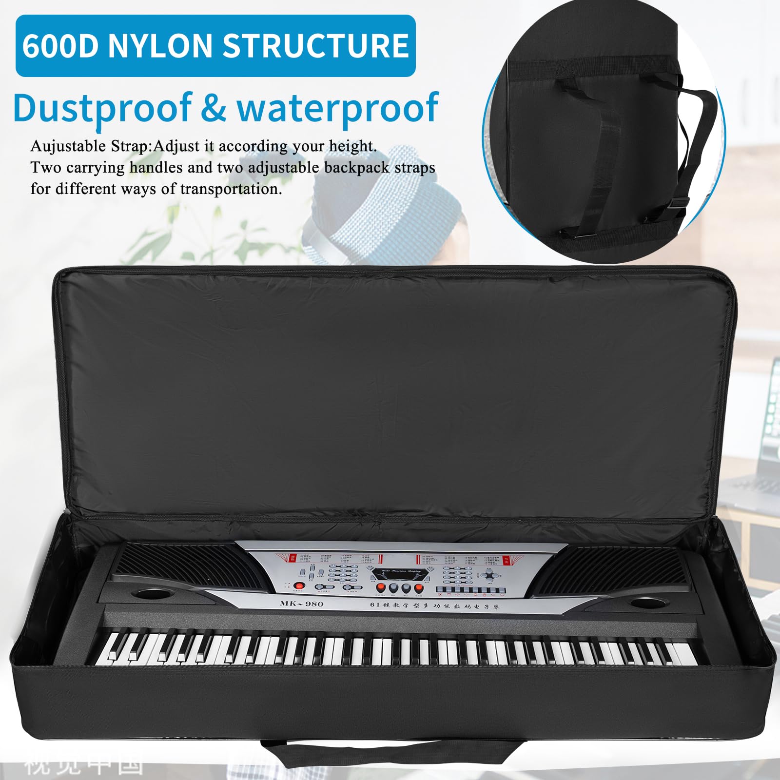 🎹 AKOZLIN – Housse de transport pour clavier 88 touches (noir), sac gig portable en tissu Oxford 600D