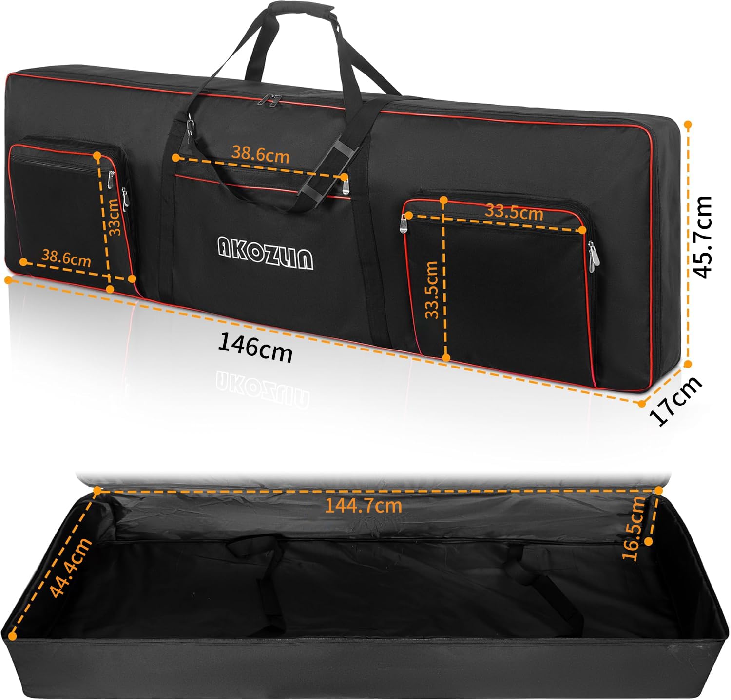 🎹 AKOZLIN Slim – Housse de transport fine pour clavier 88 touches, sac gig pour piano numérique 600D Oxford avec sangles réglables et 5 poches accessoires (137 × 33,5 × 17 cm)