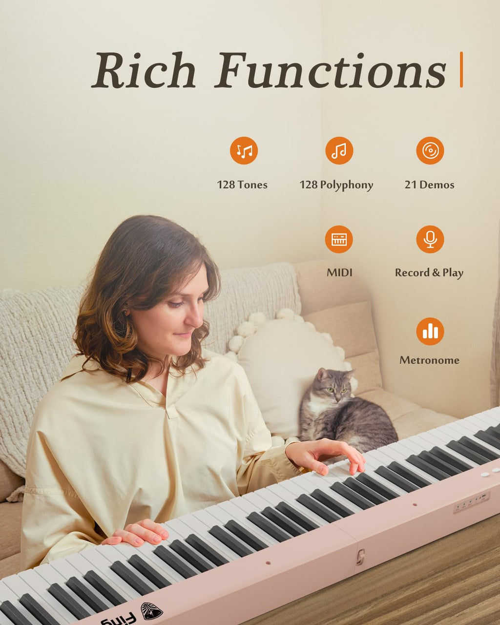 Piano numérique portable 88 touches pliable semi-lesté avec Bluetooth MIDI et finition bois