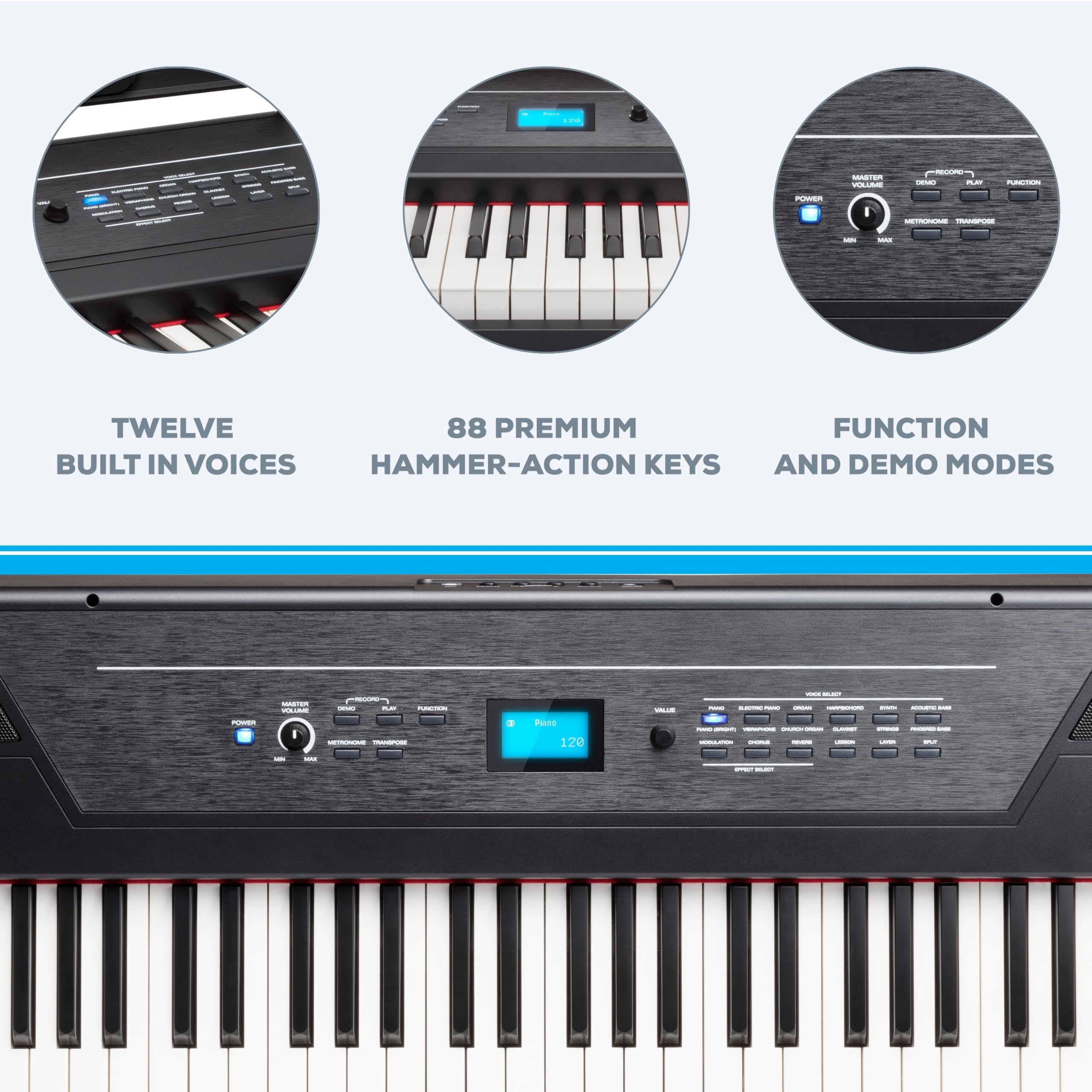 Alesis Recital – Piano numérique 88 touches semi-lestées avec haut-parleurs puissants et modes d’apprentissage