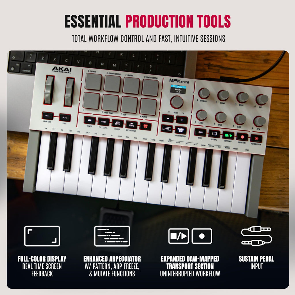 Akai MPK Mini IV – Clavier MIDI USB-C 25 touches avec pads MPC, knobs et logiciels inclus