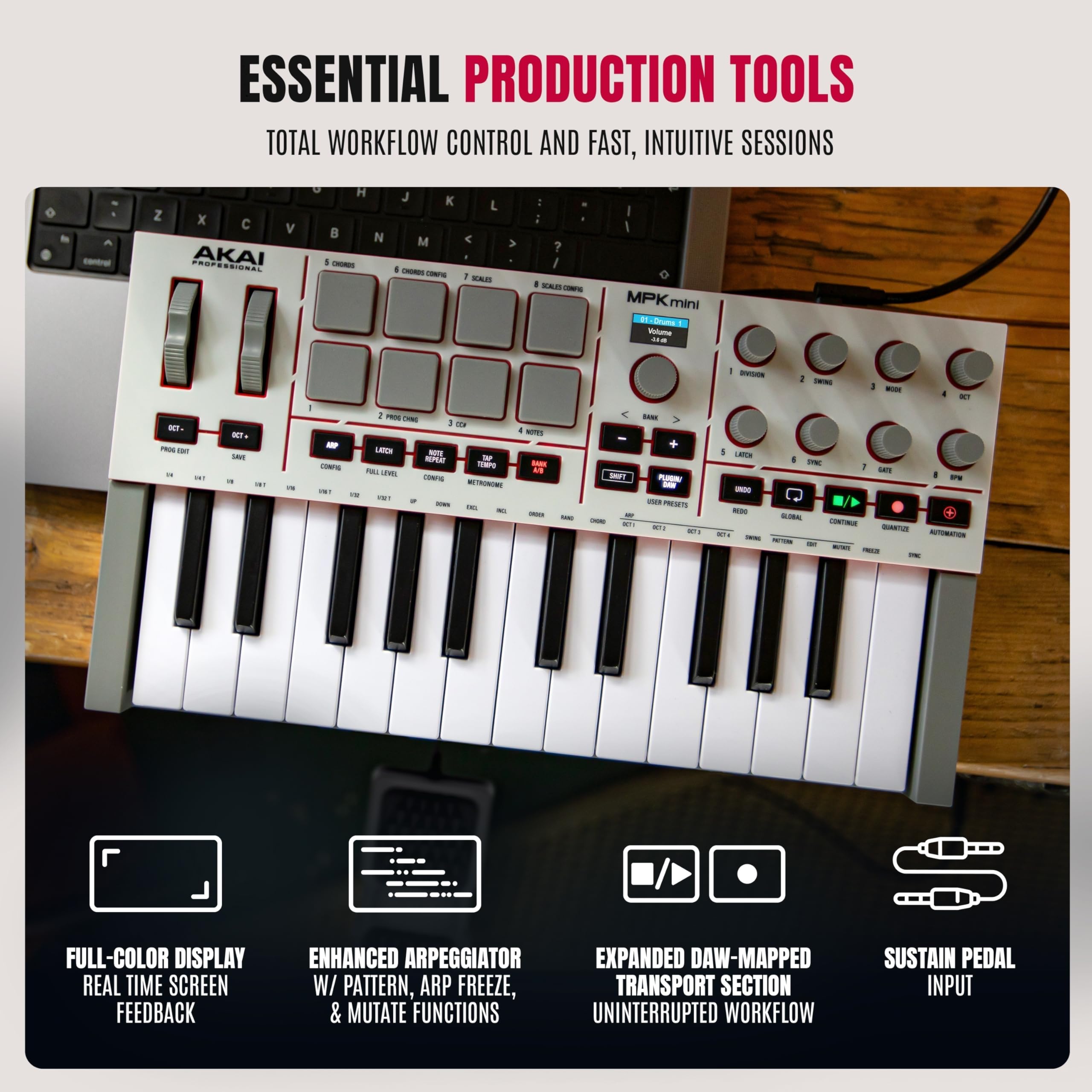 Akai MPK Mini IV – Clavier MIDI USB-C 25 touches avec pads MPC, knobs et logiciels inclus