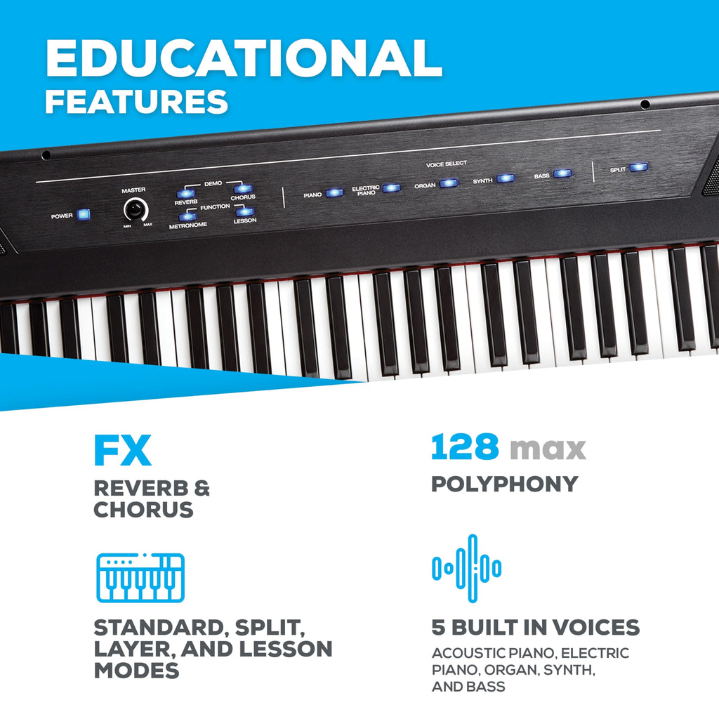 Alesis Recital – Piano numérique 88 touches semi-lestées avec haut-parleurs puissants et modes d’apprentissage