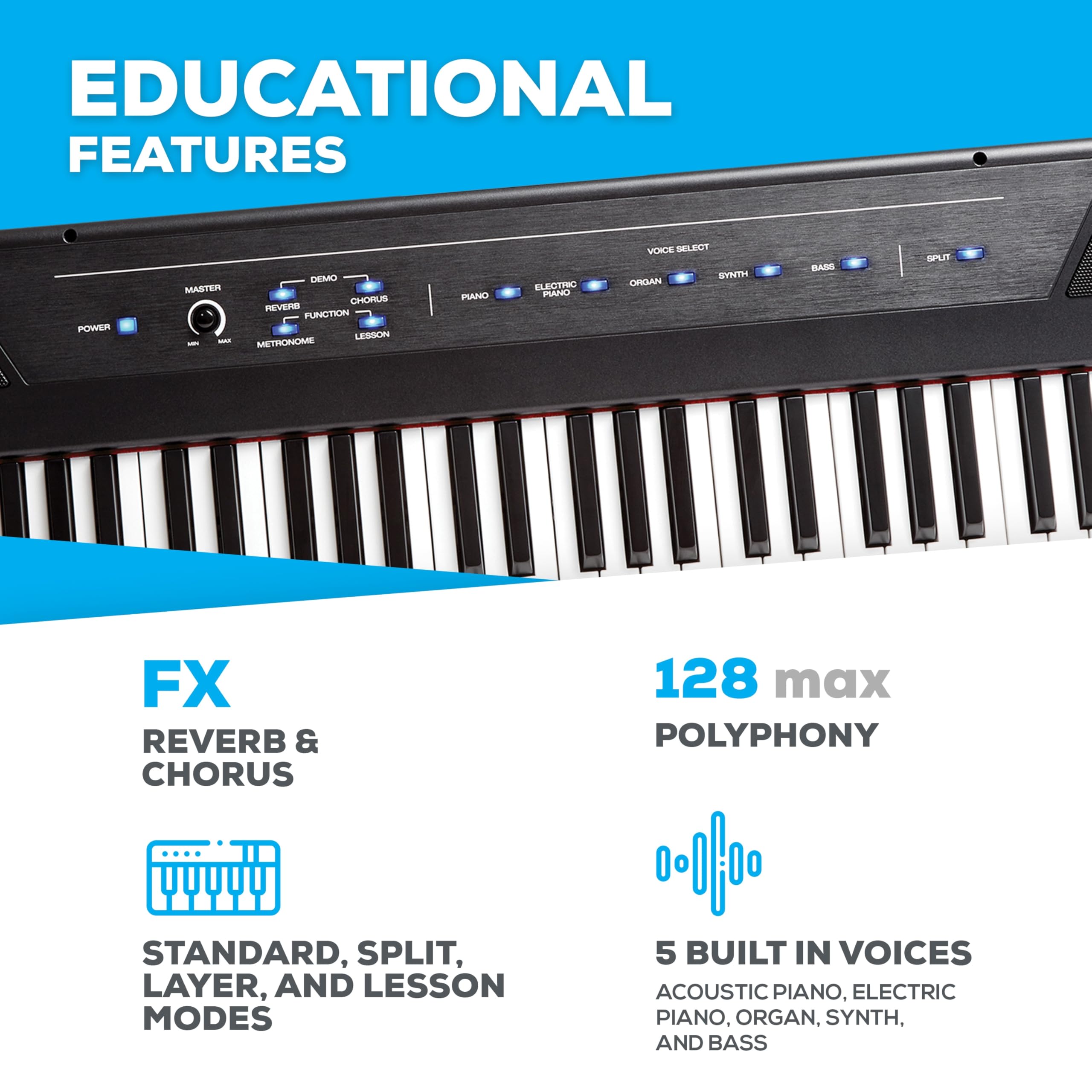 Alesis Recital – Piano numérique 88 touches semi-lestées avec haut-parleurs puissants et modes d’apprentissage