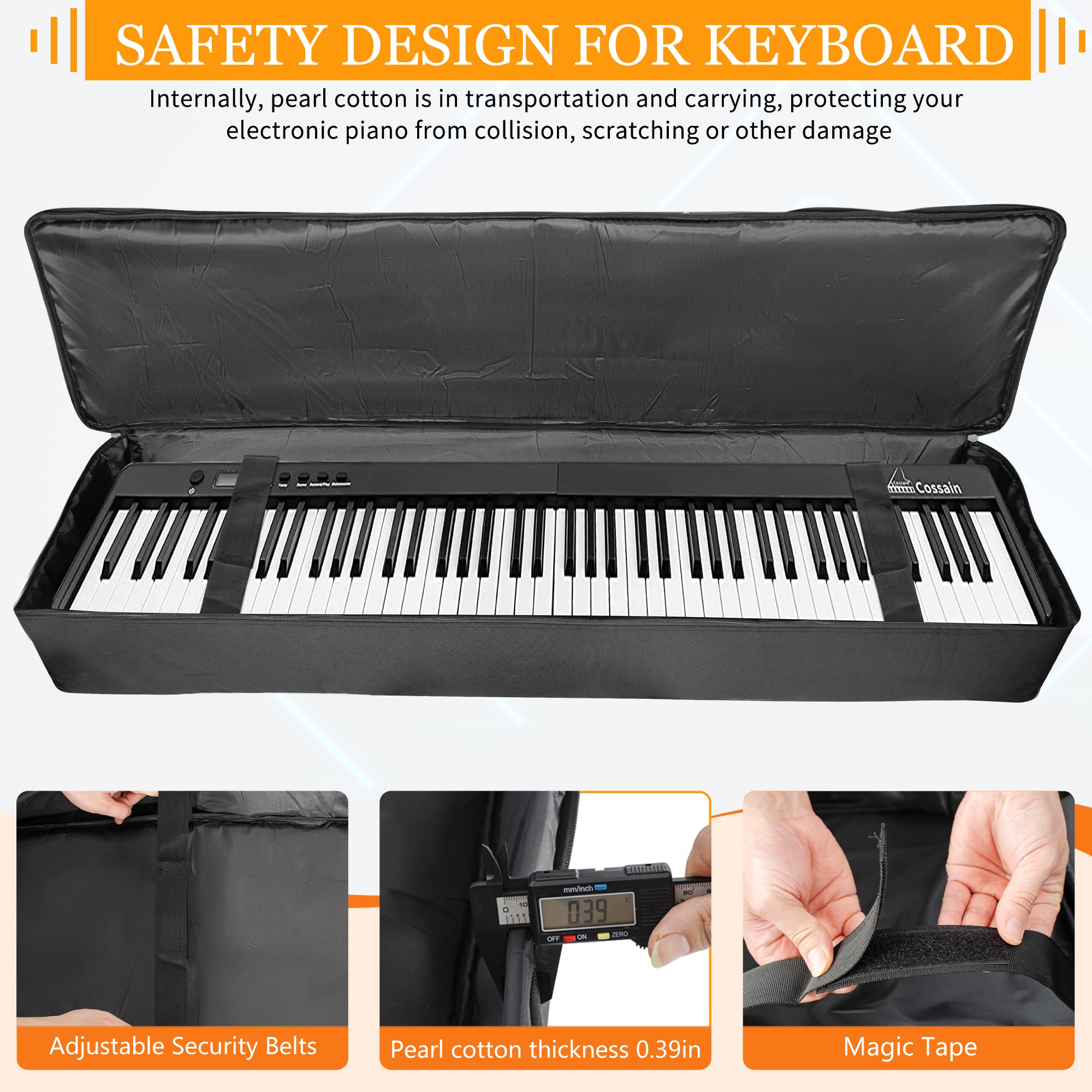 🎹 AKOZLIN Slim – Housse de transport fine pour clavier 88 touches, sac gig pour piano numérique 600D Oxford avec sangles réglables et 5 poches accessoires (137 × 33,5 × 17 cm)