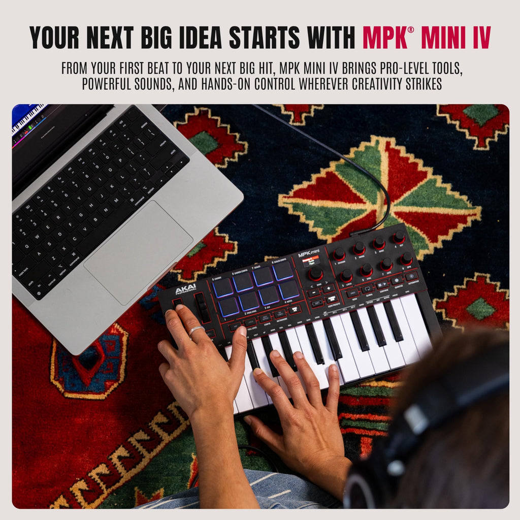 Akai MPK Mini IV – Clavier MIDI USB-C 25 touches avec pads MPC, knobs et logiciels inclus