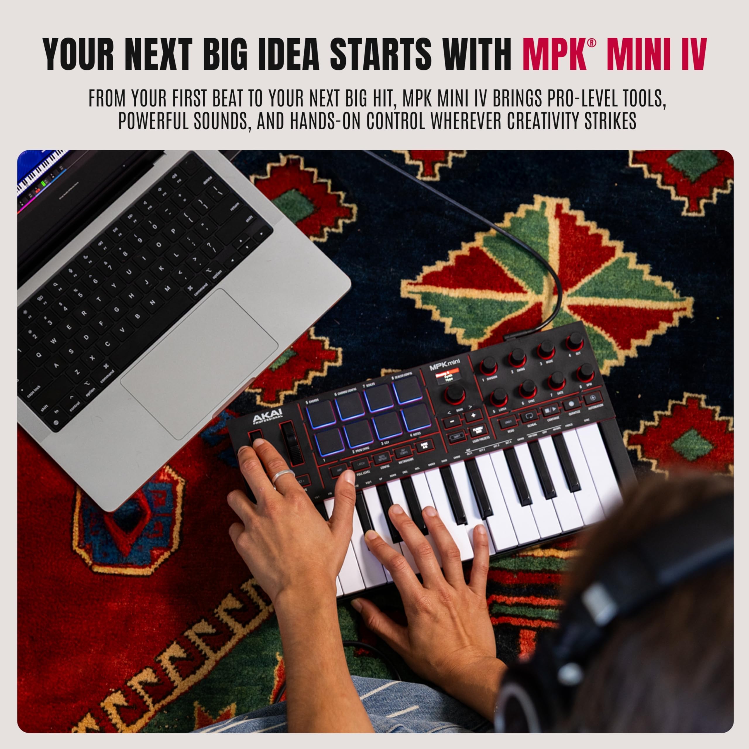 Akai MPK Mini IV – Clavier MIDI USB-C 25 touches avec pads MPC, knobs et logiciels inclus