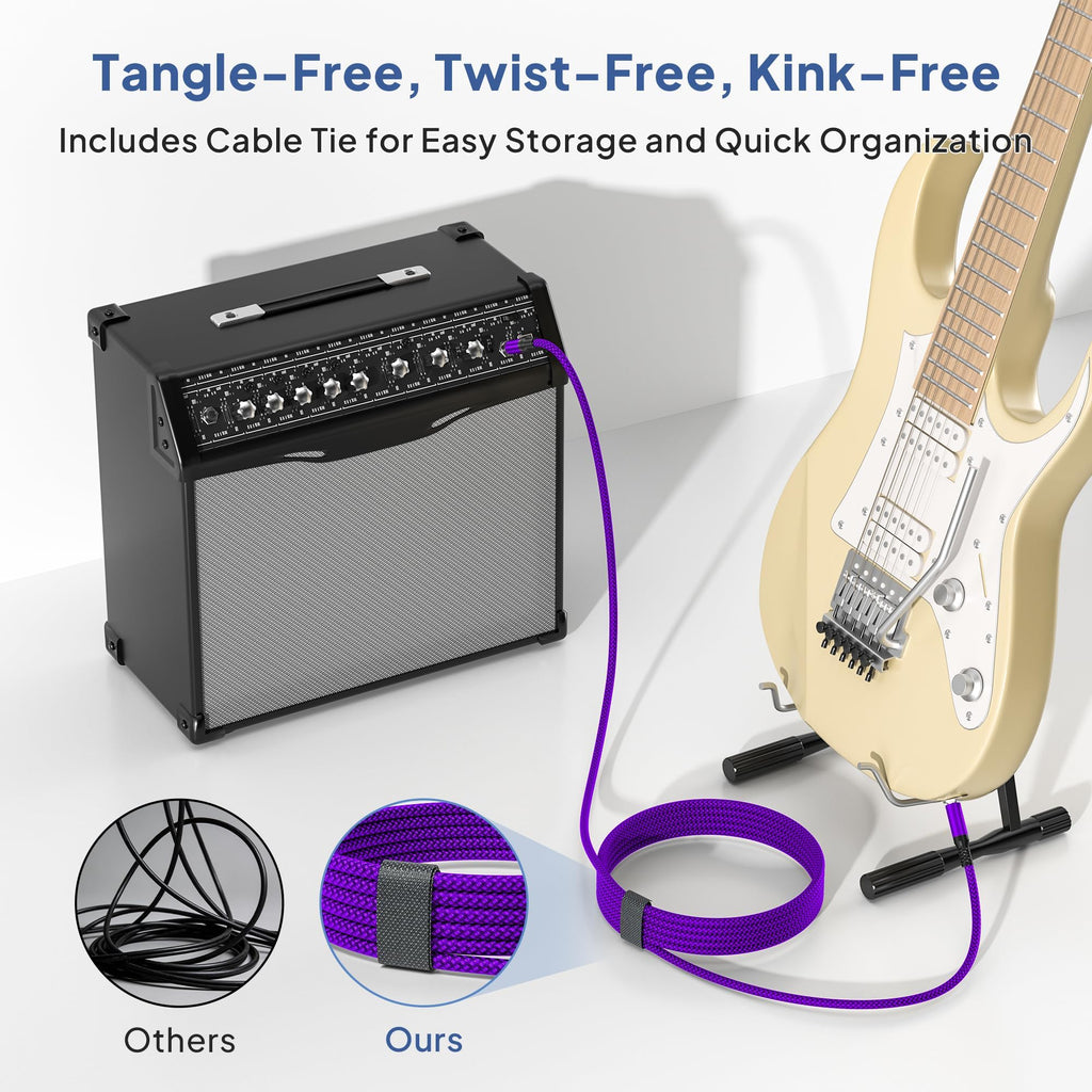 🎸 Câble instrument Elebase 1/4" TRS – Pack de 2, 3 m (10 ft), jack stéréo 6,35 mm droit, audio équilibré pour guitare, basse, clavier, ampli et enceinte