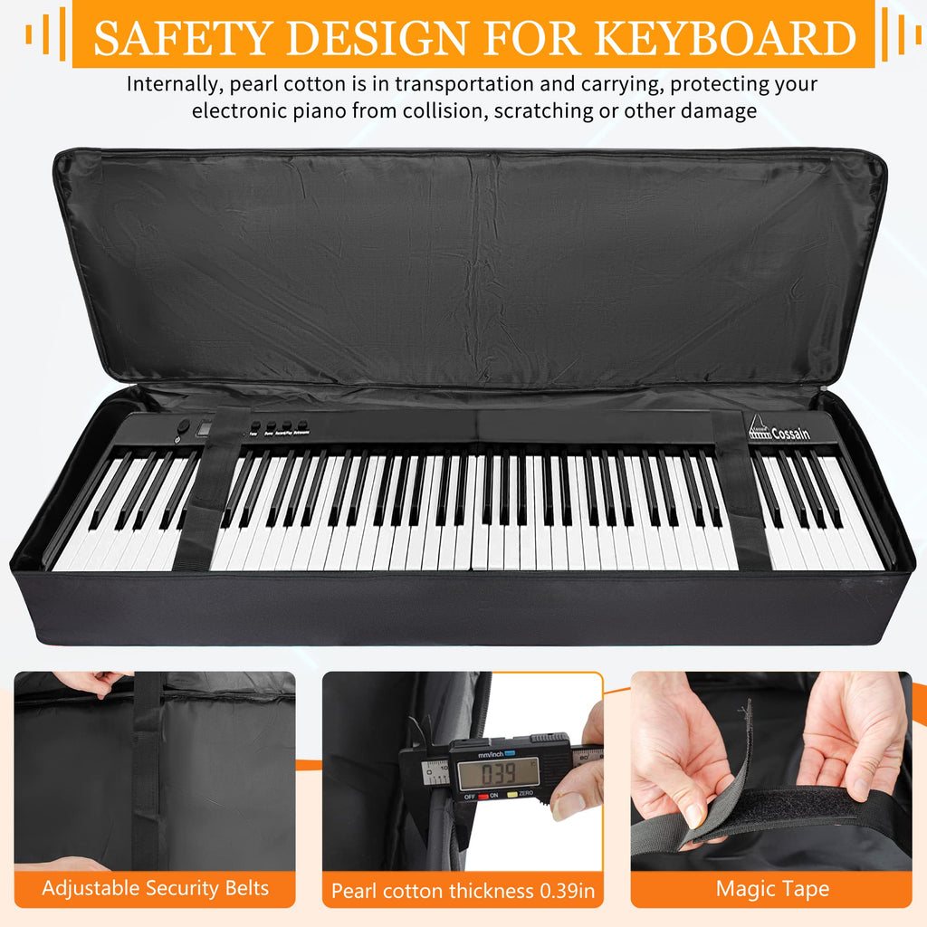 🎹 AKOZLIN Slim – Housse de transport fine pour clavier 88 touches, sac gig pour piano numérique 600D Oxford avec sangles réglables et 5 poches accessoires (137 × 33,5 × 17 cm)