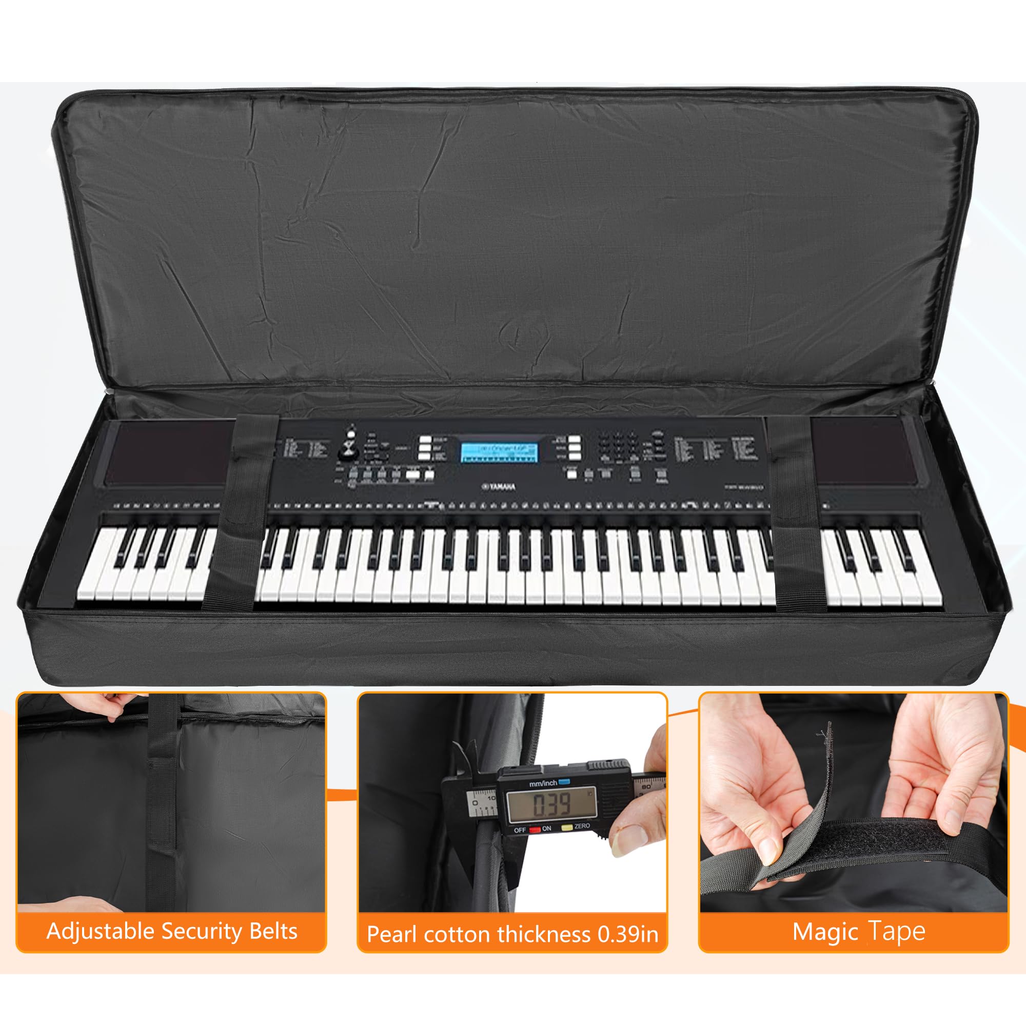 🎹 AKOZLIN Slim – Housse de transport fine pour clavier 88 touches, sac gig pour piano numérique 600D Oxford avec sangles réglables et 5 poches accessoires (137 × 33,5 × 17 cm)