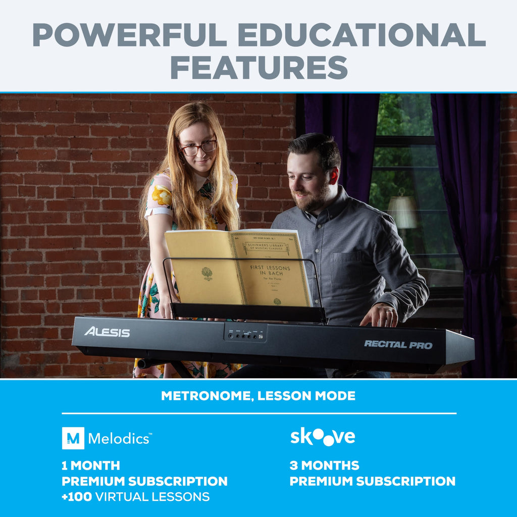 Alesis Recital – Piano numérique 88 touches semi-lestées avec haut-parleurs puissants et modes d’apprentissage