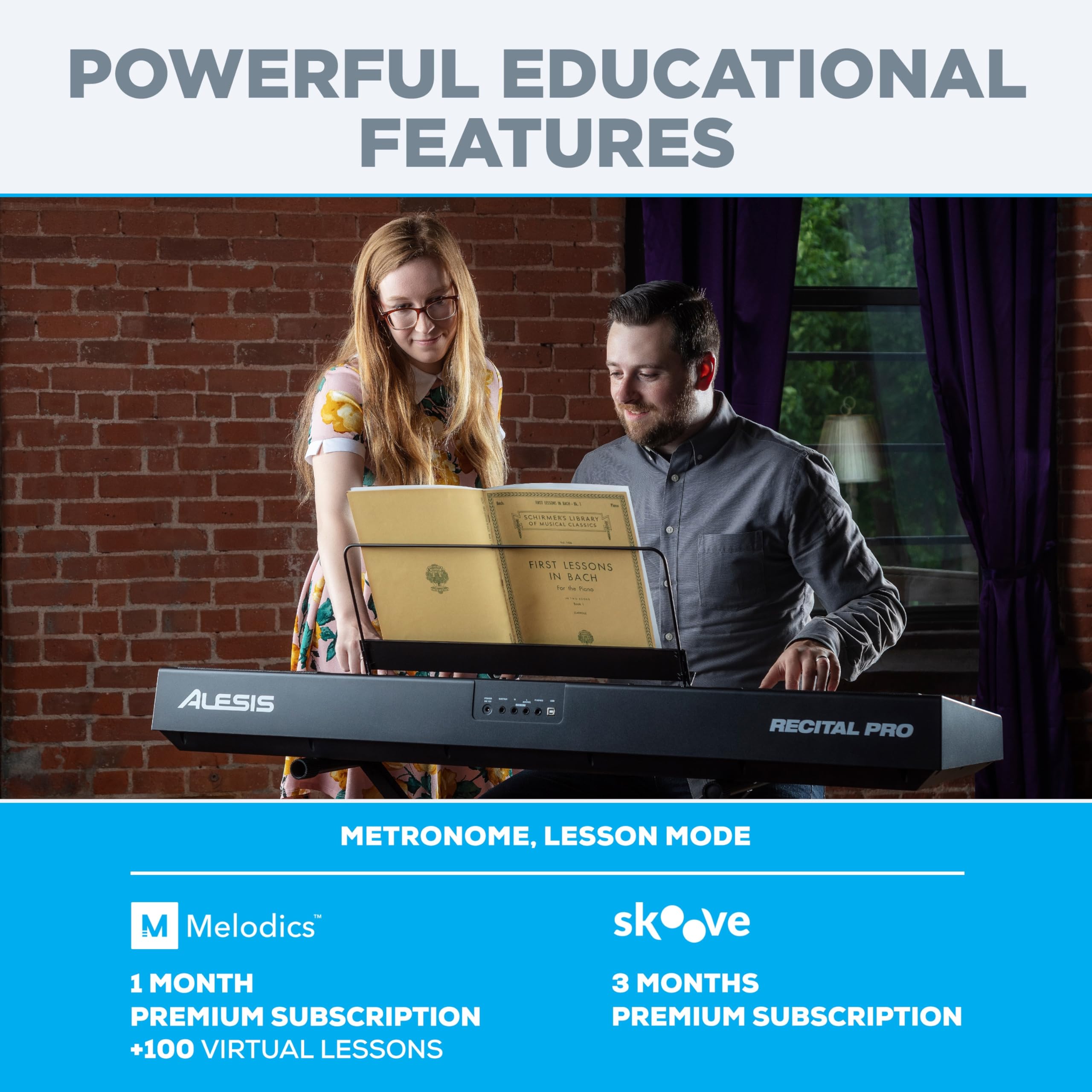 Alesis Recital – Piano numérique 88 touches semi-lestées avec haut-parleurs puissants et modes d’apprentissage