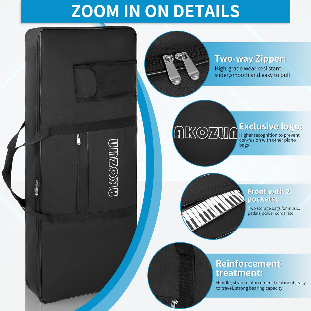 🎹 AKOZLIN – Housse de transport pour clavier 88 touches (noir), sac gig portable en tissu Oxford 600D