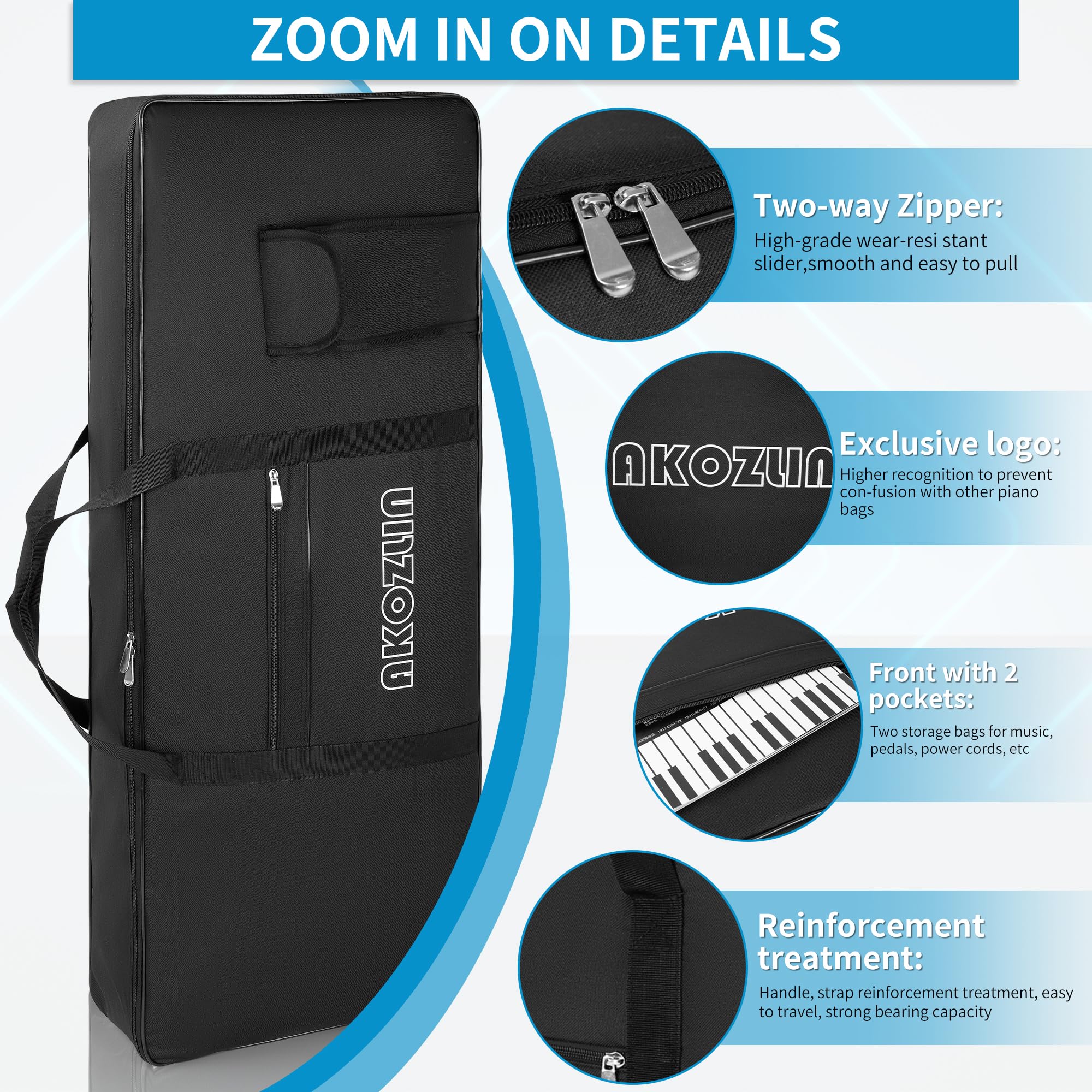 🎹 AKOZLIN – Housse de transport pour clavier 88 touches (noir), sac gig portable en tissu Oxford 600D