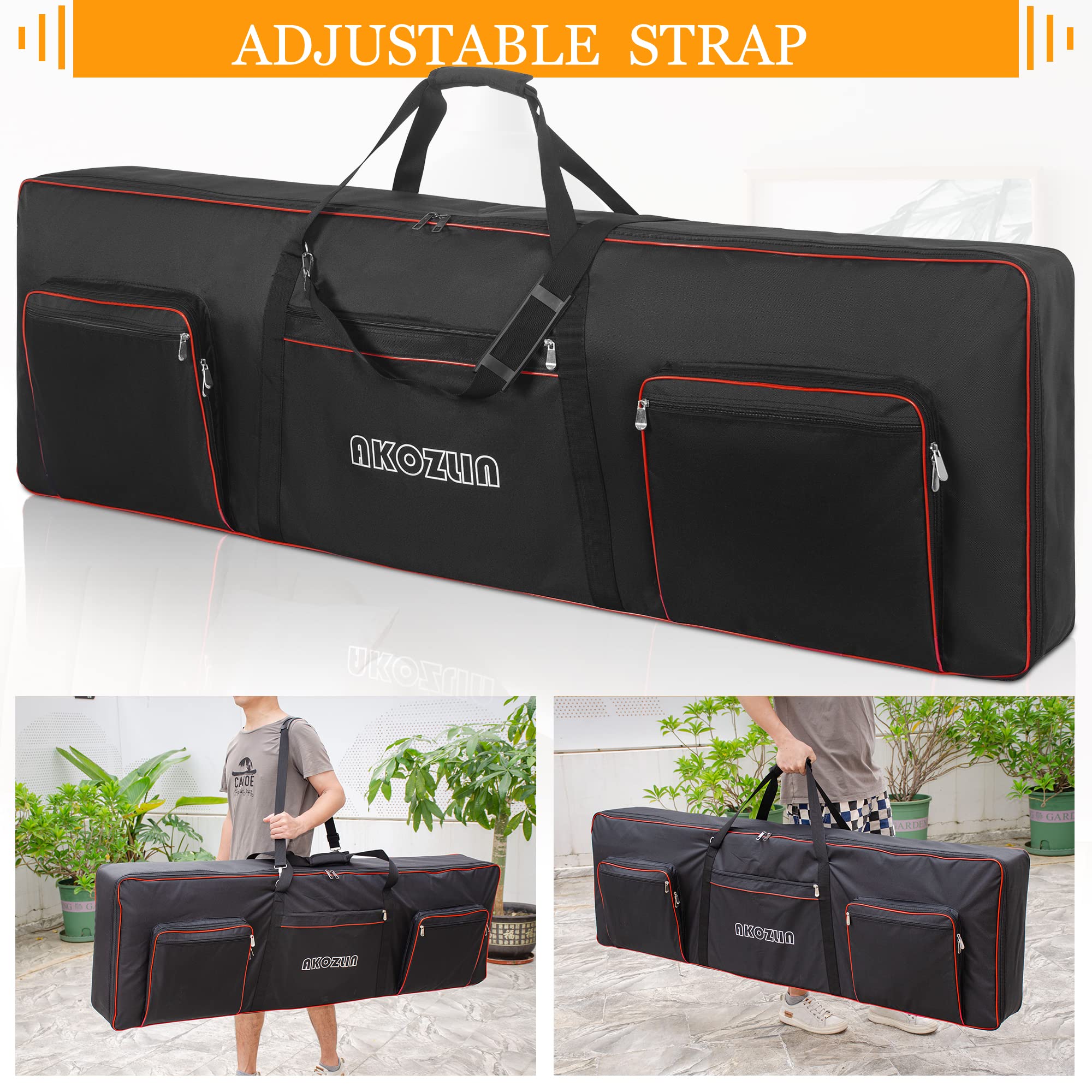 🎹 AKOZLIN Slim – Housse de transport fine pour clavier 88 touches, sac gig pour piano numérique 600D Oxford avec sangles réglables et 5 poches accessoires (137 × 33,5 × 17 cm)