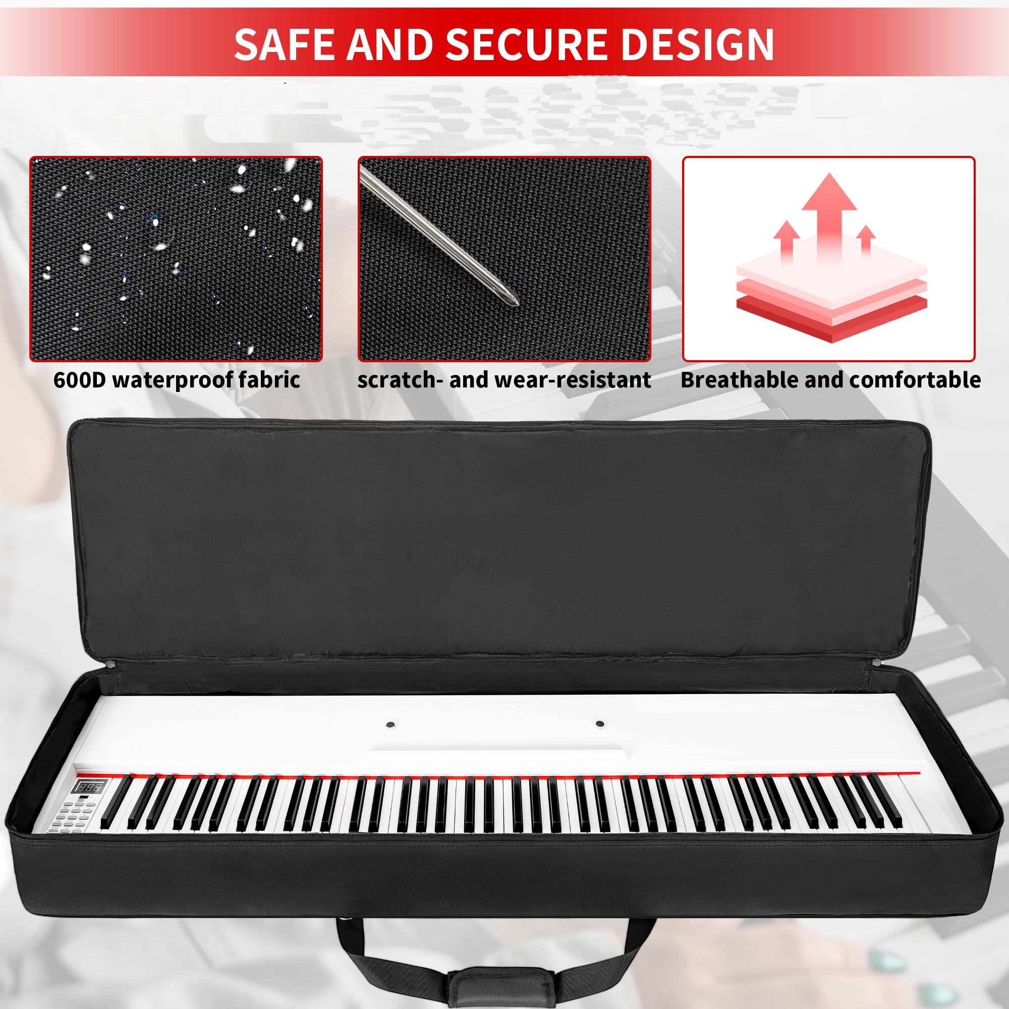 🎹 AKOZLIN – Housse de transport pour clavier 88 touches (noir), sac gig portable en tissu Oxford 600D