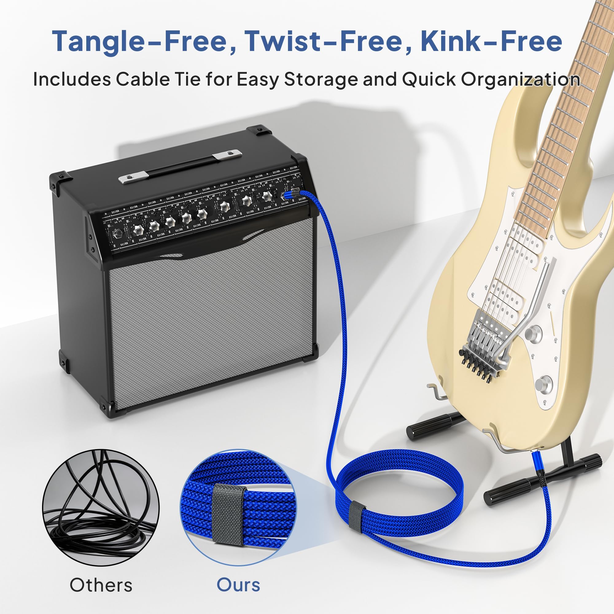 🎸 Câble instrument Elebase 1/4" TRS – Pack de 2, 3 m (10 ft), jack stéréo 6,35 mm droit, audio équilibré pour guitare, basse, clavier, ampli et enceinte