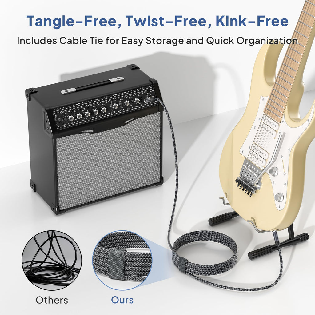 🎸 Câble instrument Elebase 1/4" TRS – Pack de 2, 3 m (10 ft), jack stéréo 6,35 mm droit, audio équilibré pour guitare, basse, clavier, ampli et enceinte